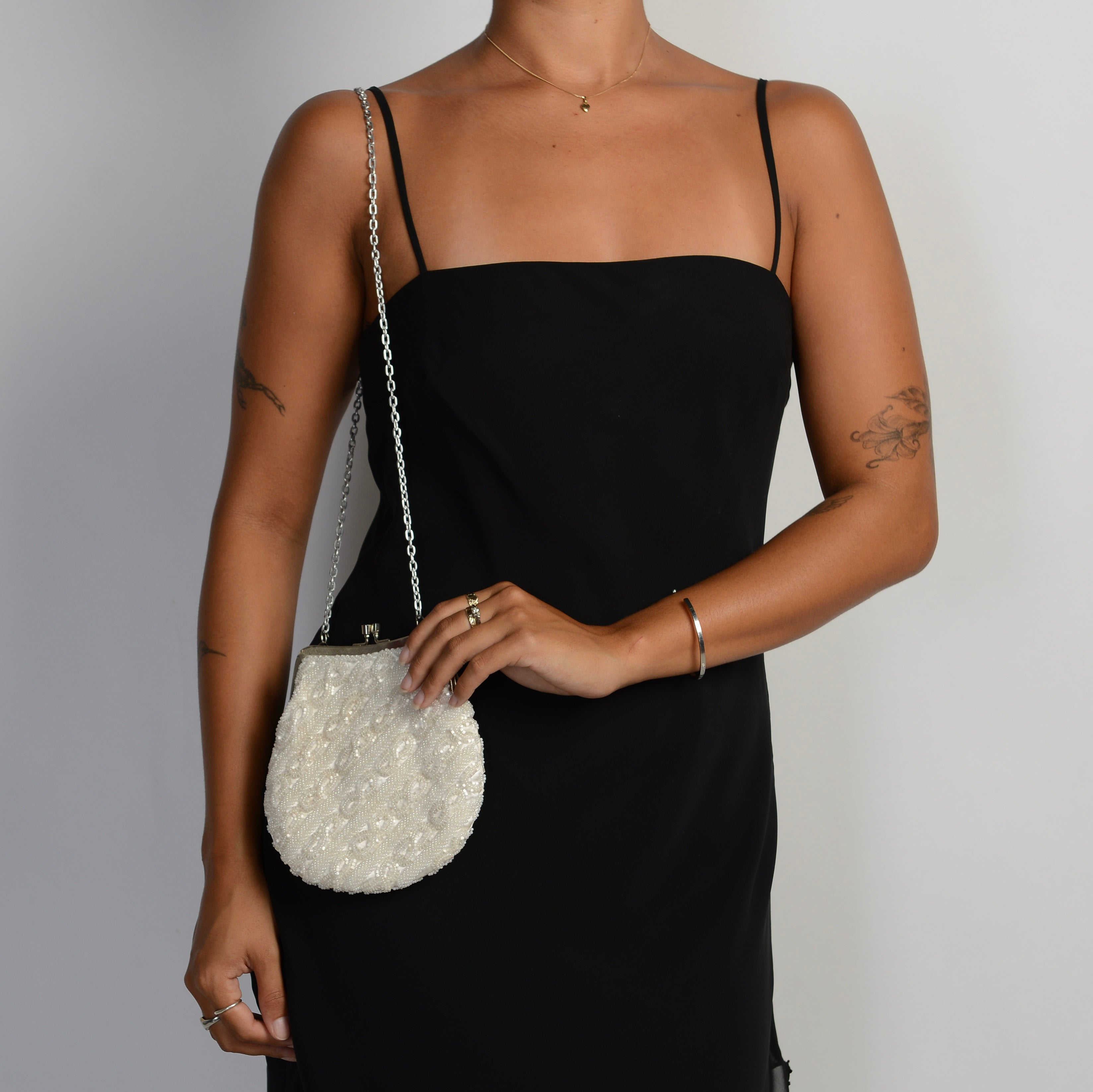 WHITE BEADED PURSE