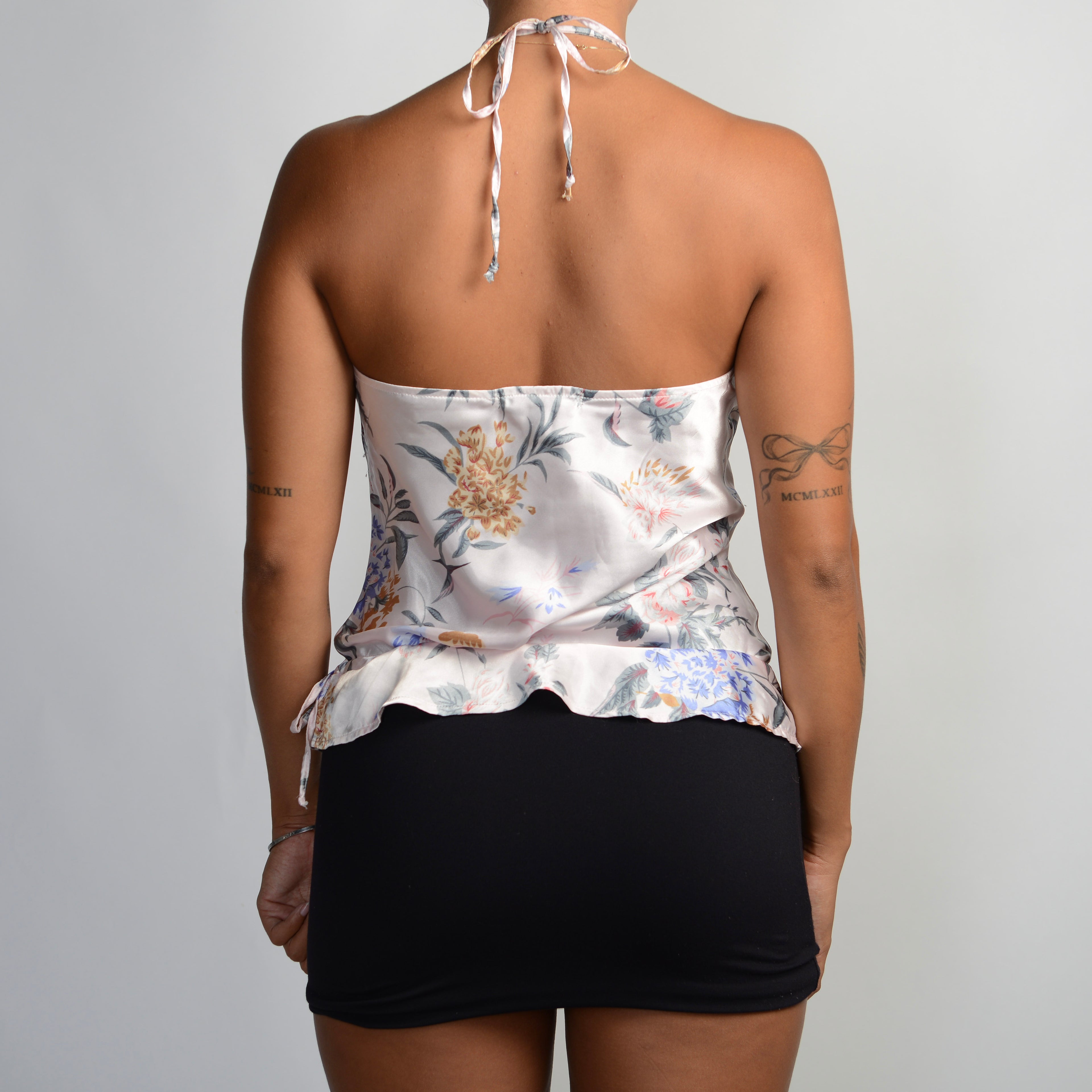 FLORAL SATIN HALTER TOP