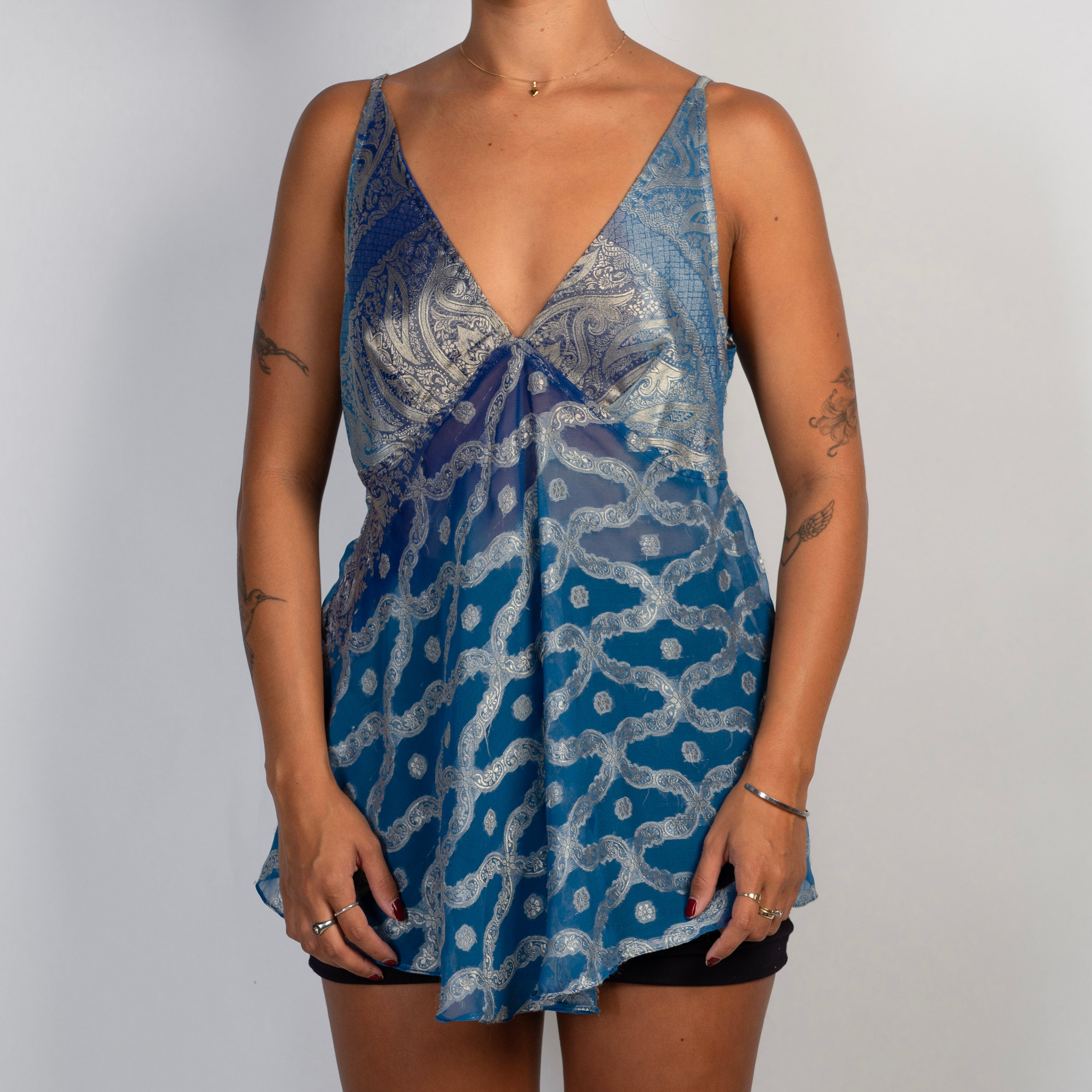 BLUE PATTERN BABYDOLL TOP