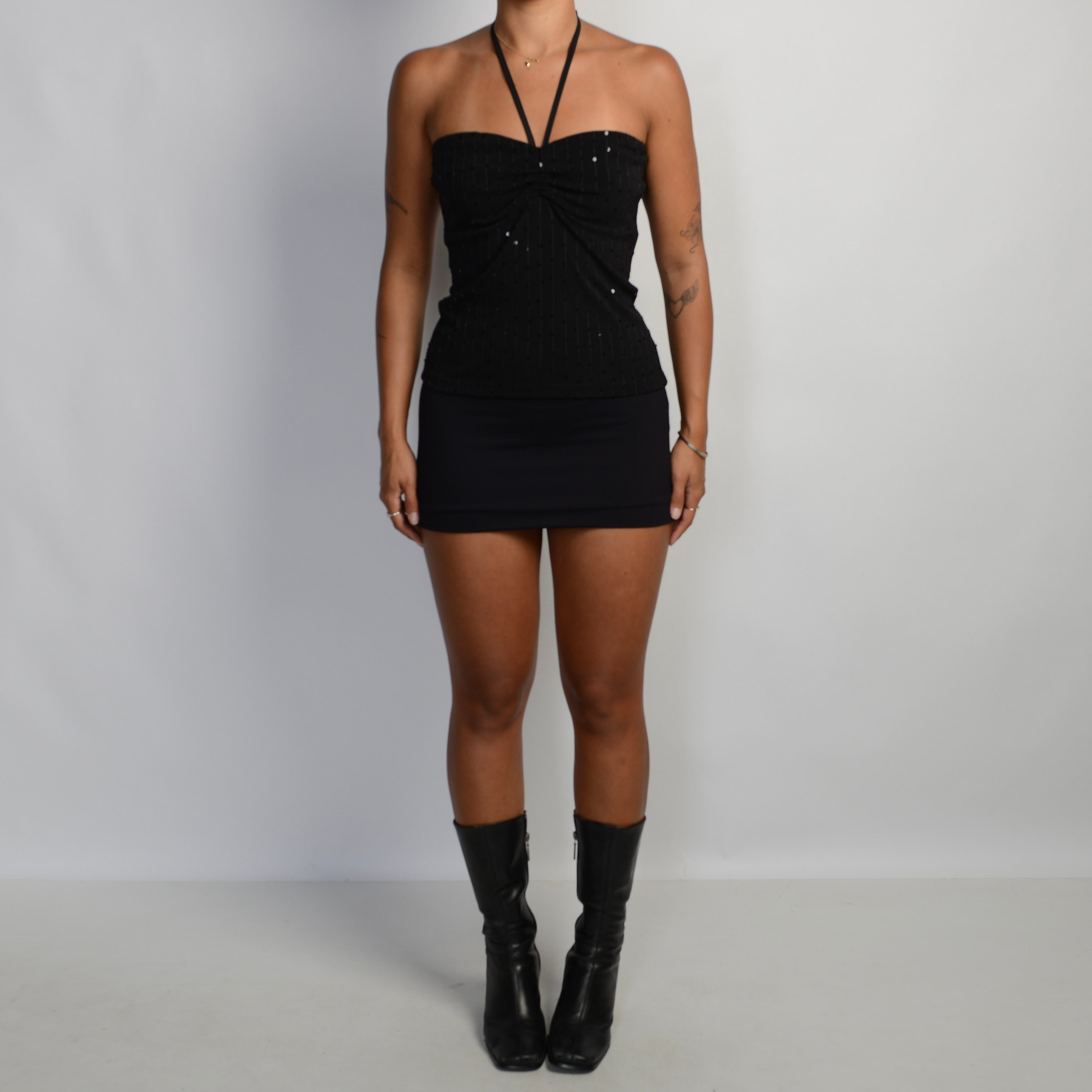 BLACK SEQUIN HALTER TOP