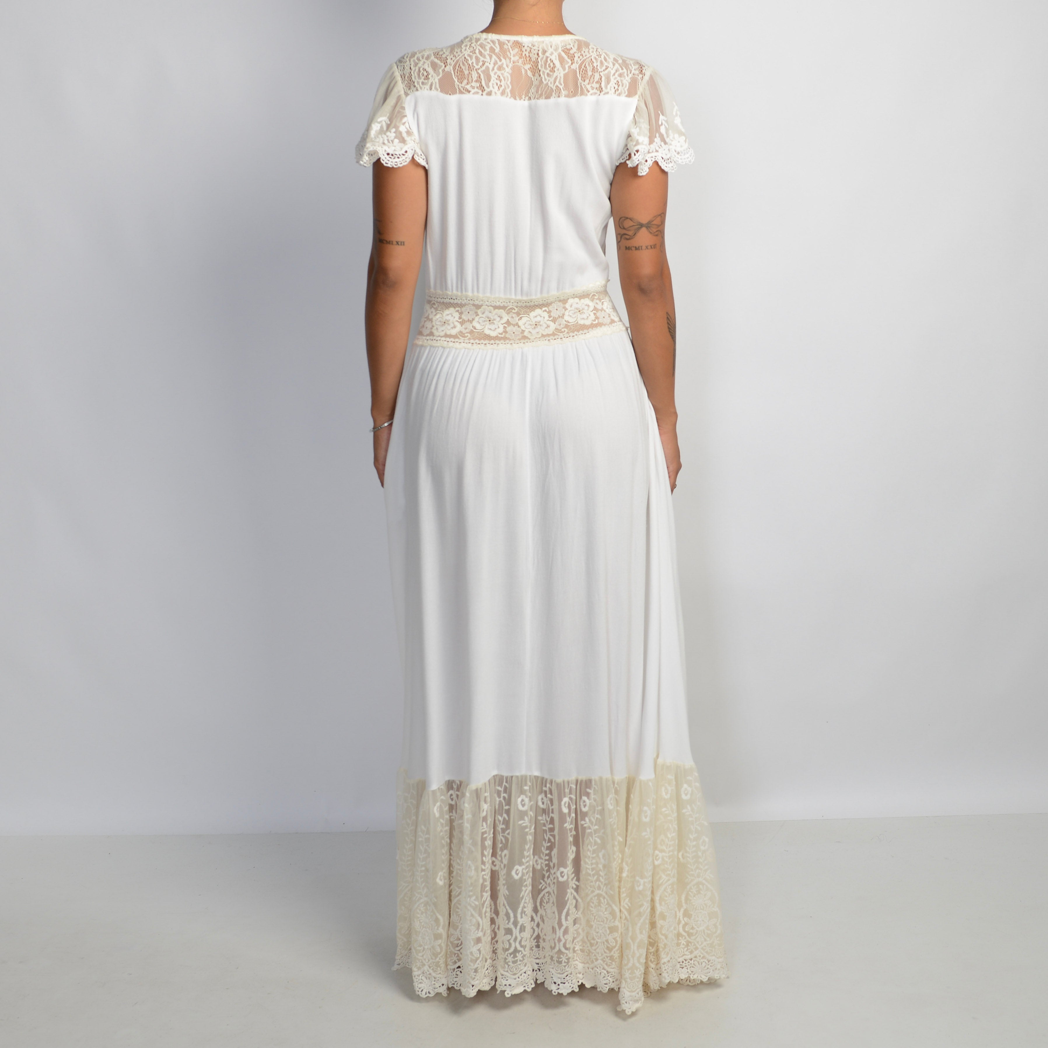 WHITE LACE TRIM MAXI DRESS