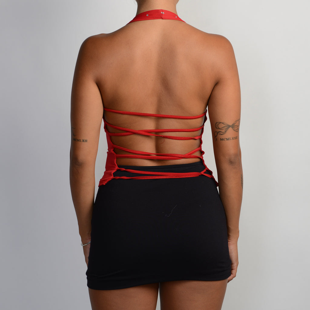 RED STRAPPY HALTER TOP