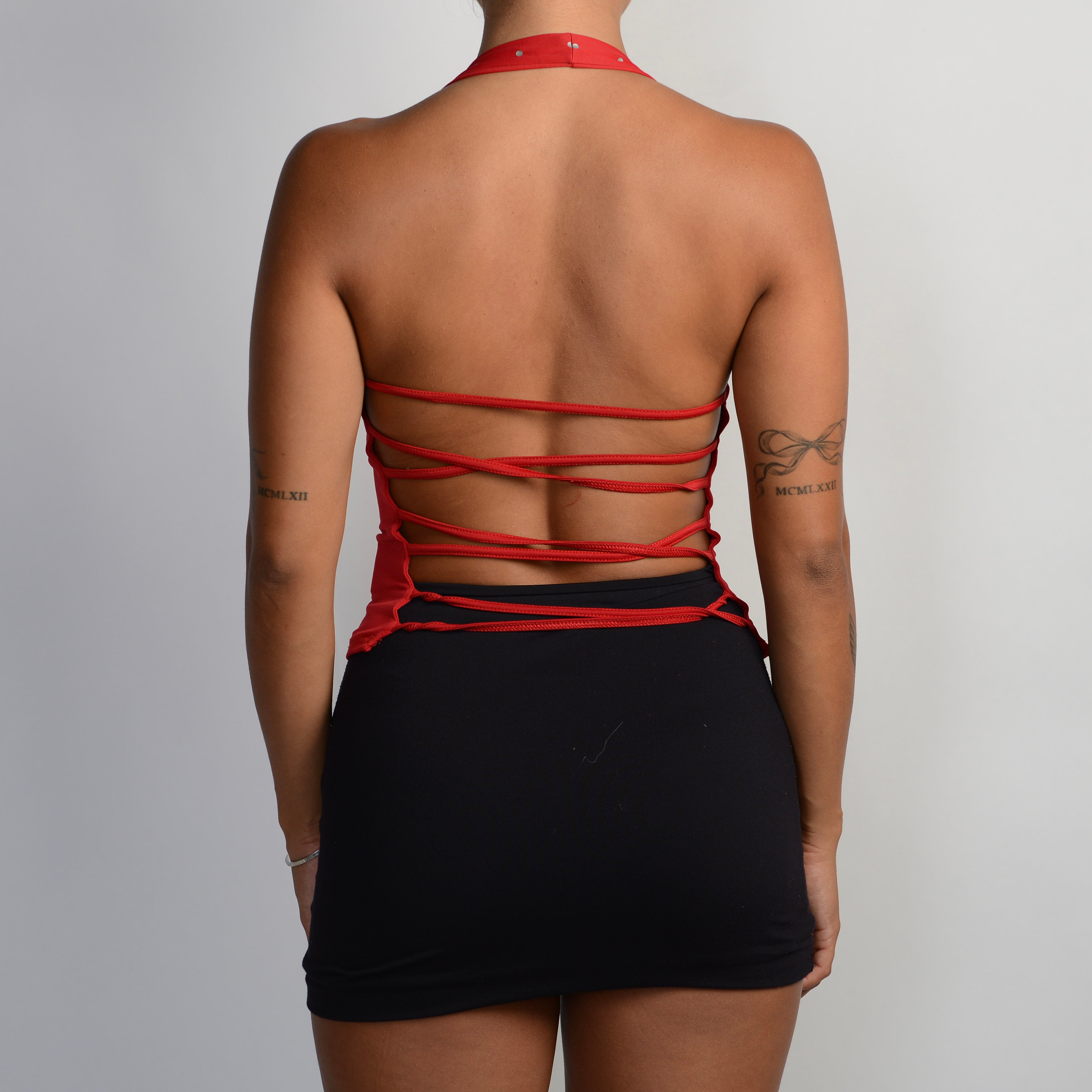 RED STRAPPY HALTER TOP