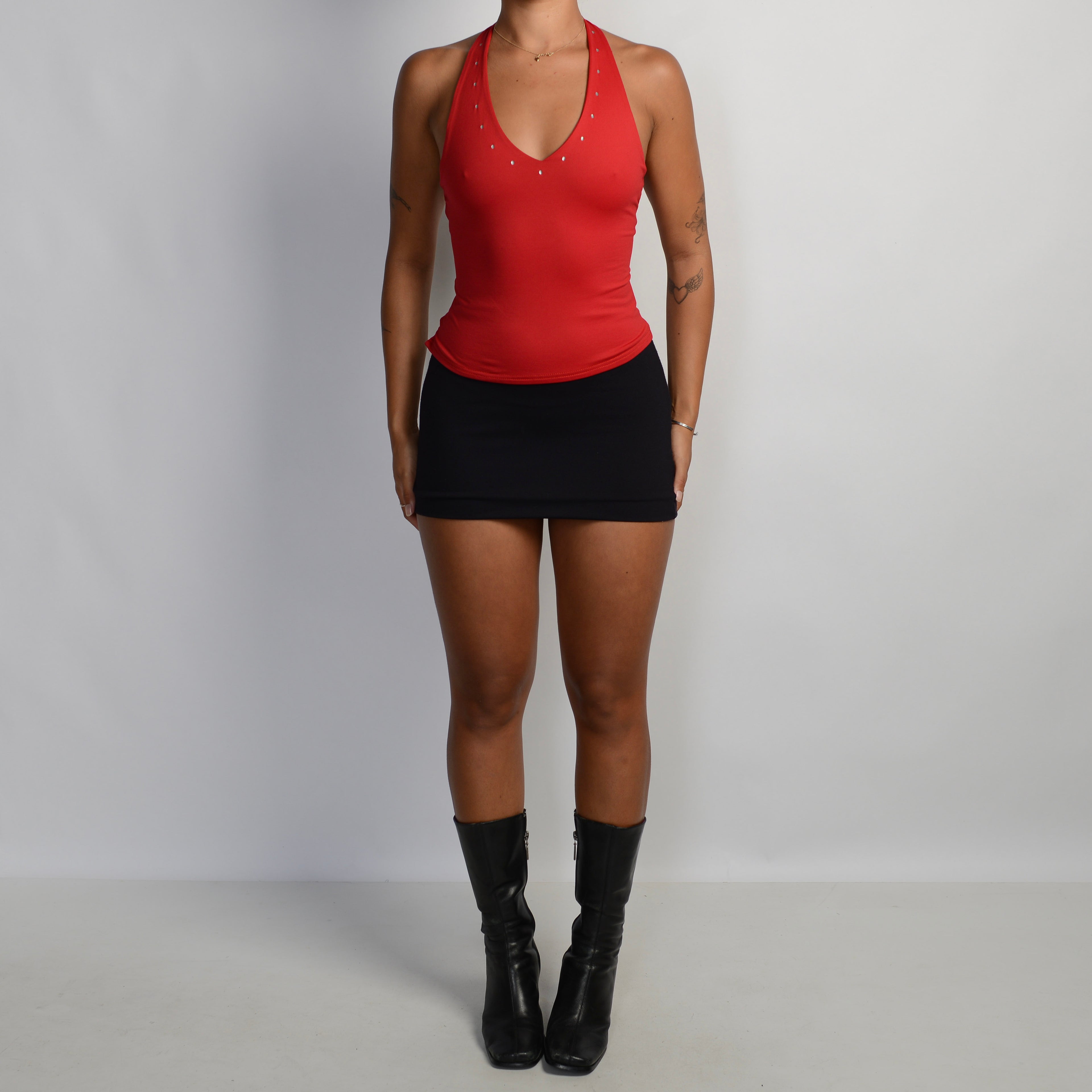 RED STRAPPY HALTER TOP