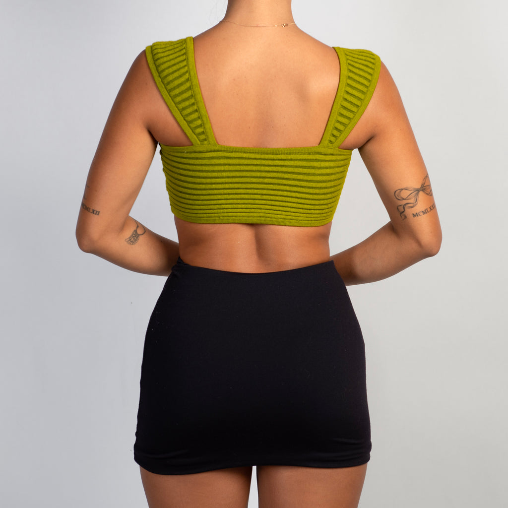 GREEN KNIT RIB CROP TOP
