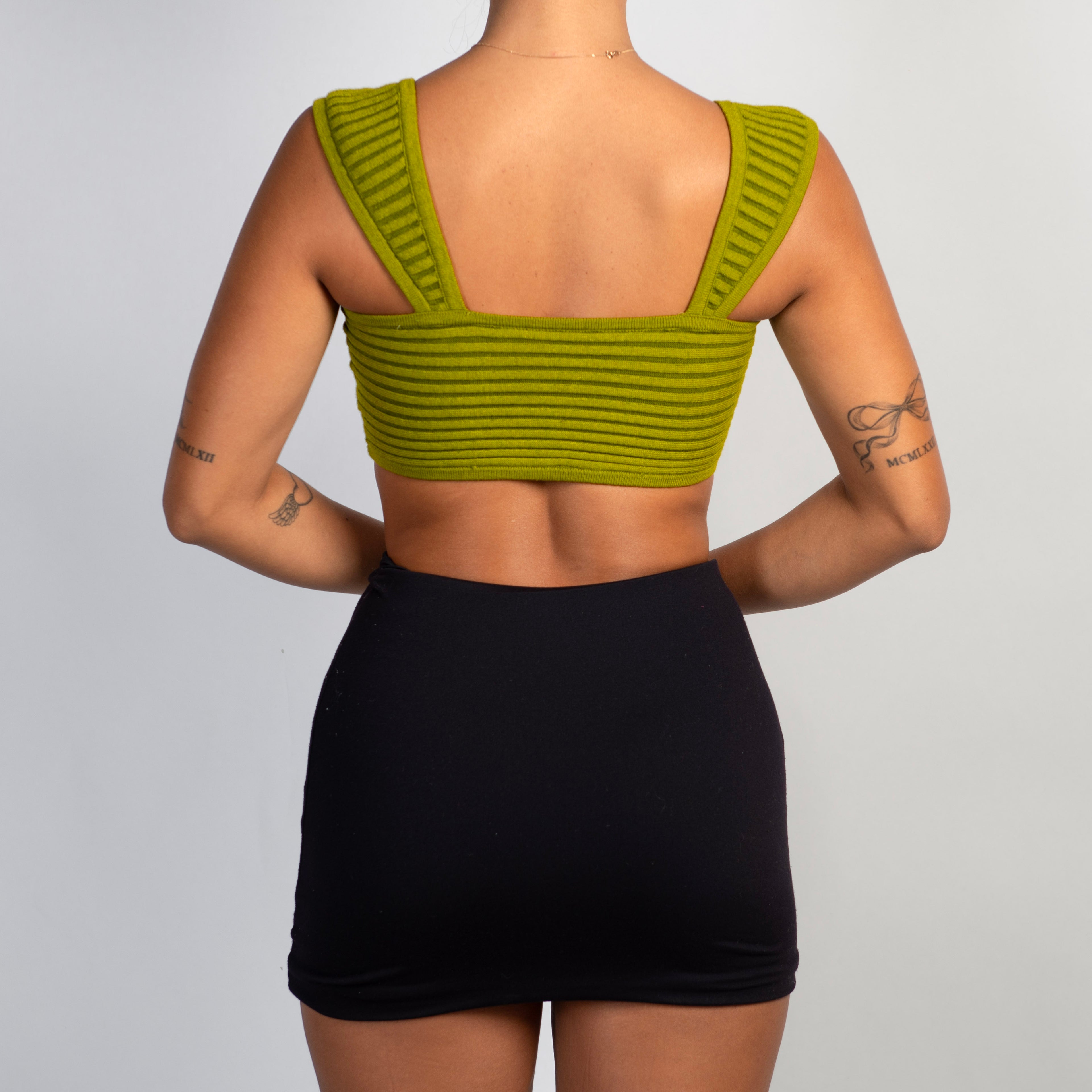GREEN KNIT RIB CROP TOP