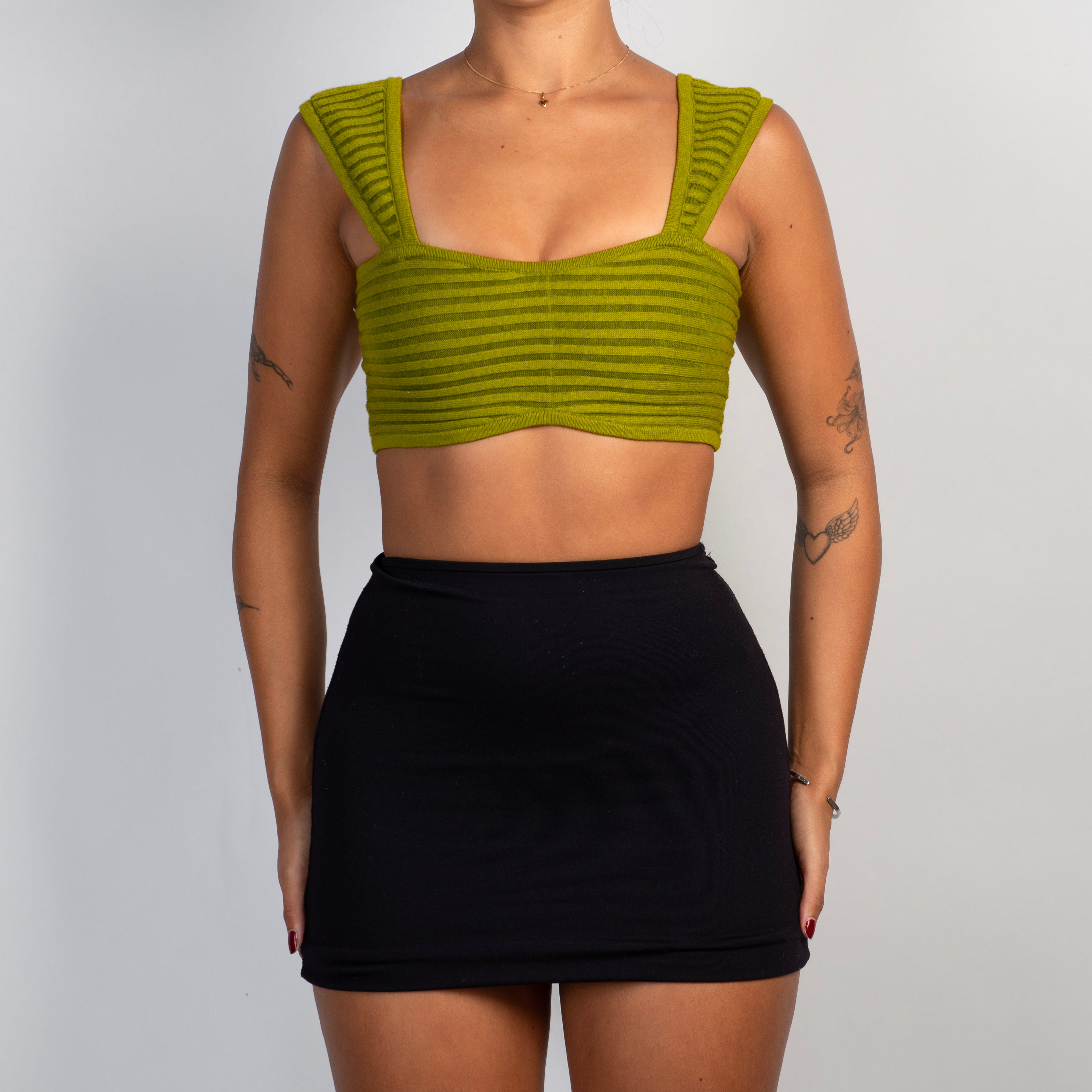 GREEN KNIT RIB CROP TOP