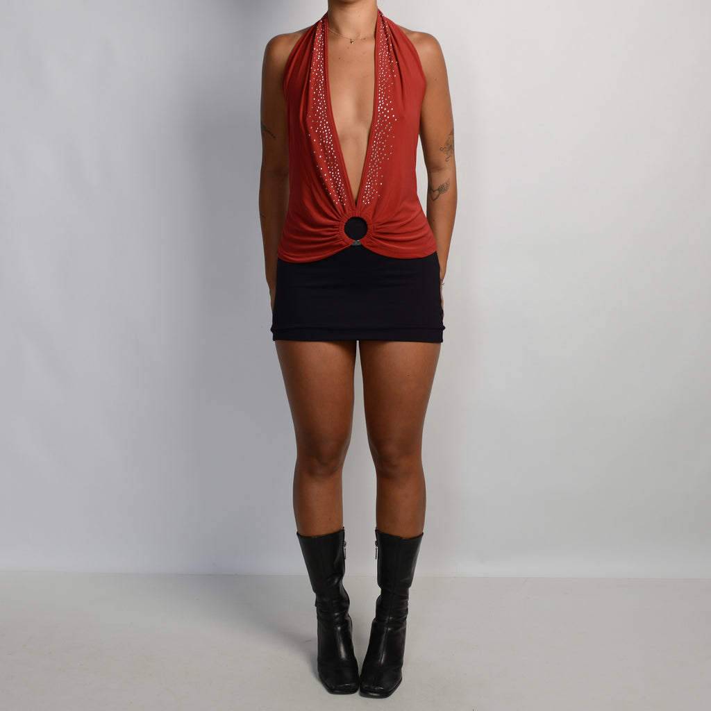 RED O RING HALTER TOP