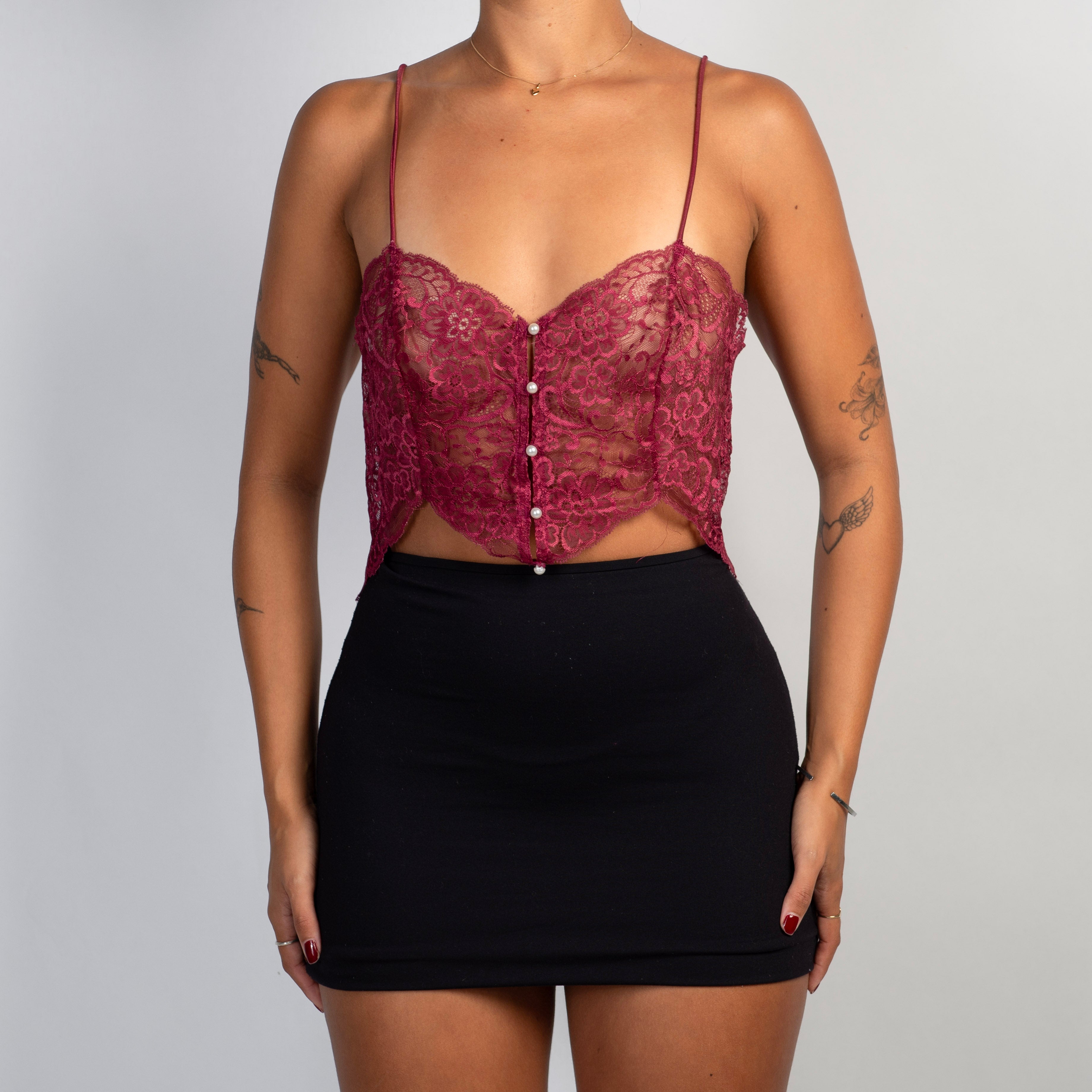 MAROON LACE CROP TOP