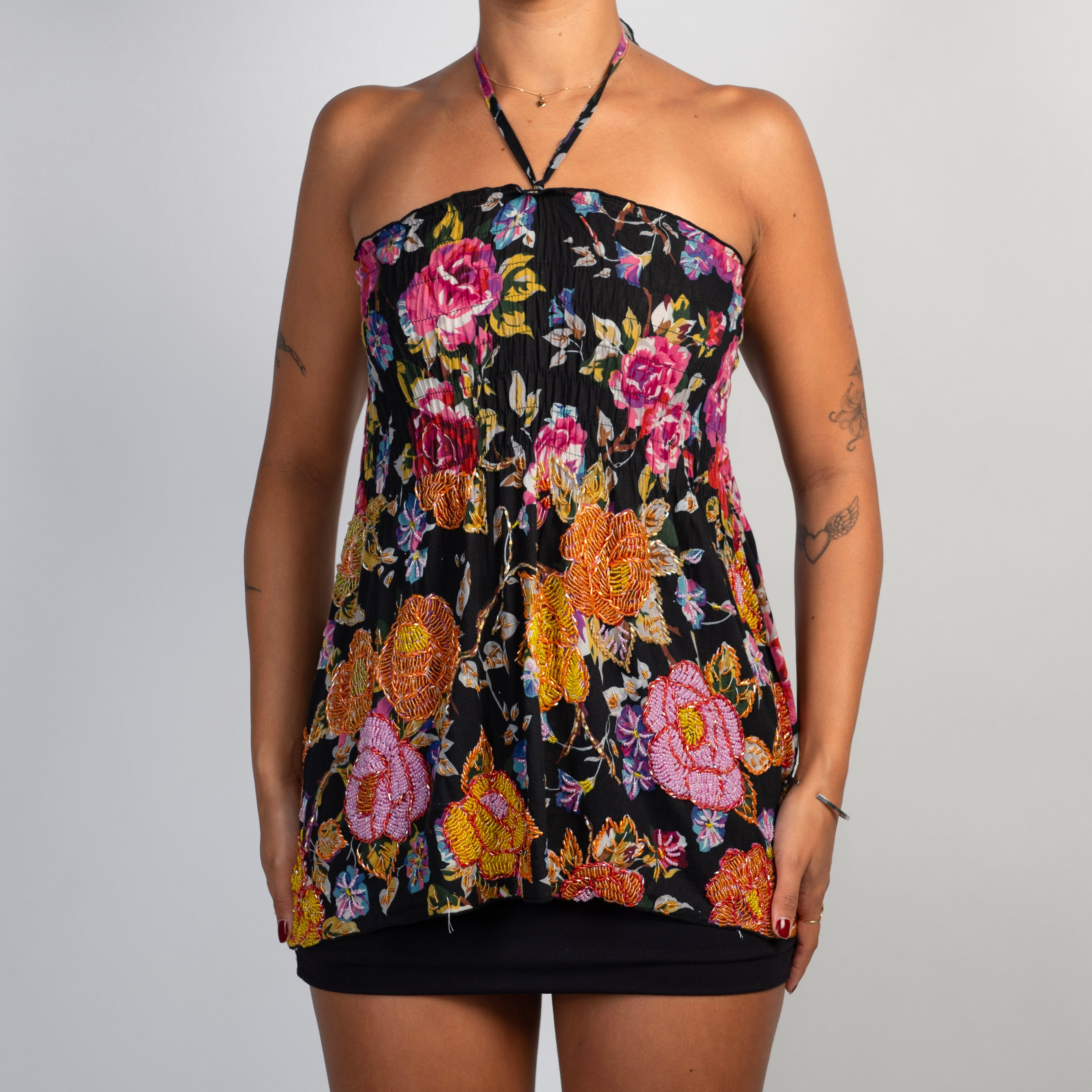 FLORAL BEADED HALTER TOP