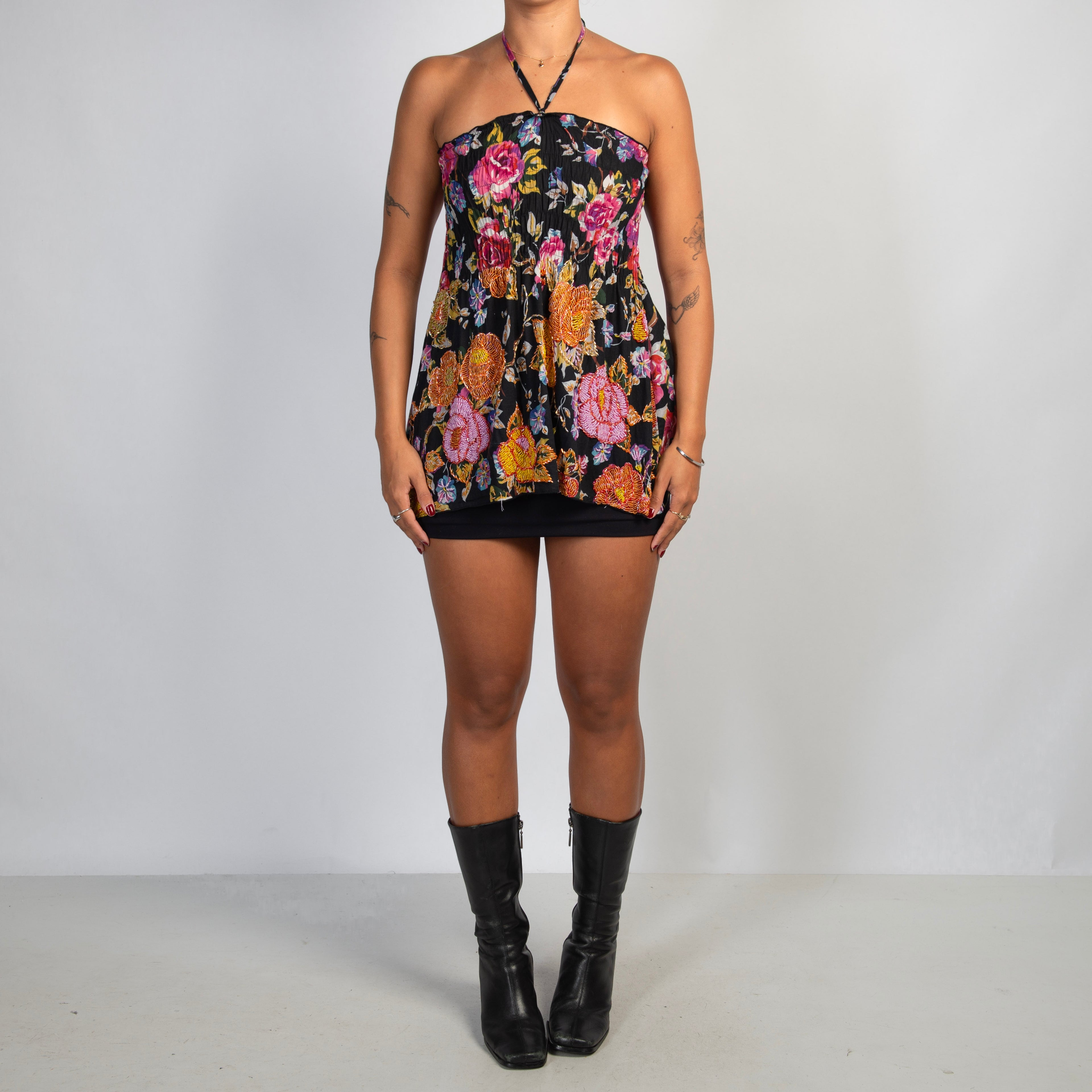 FLORAL BEADED HALTER TOP