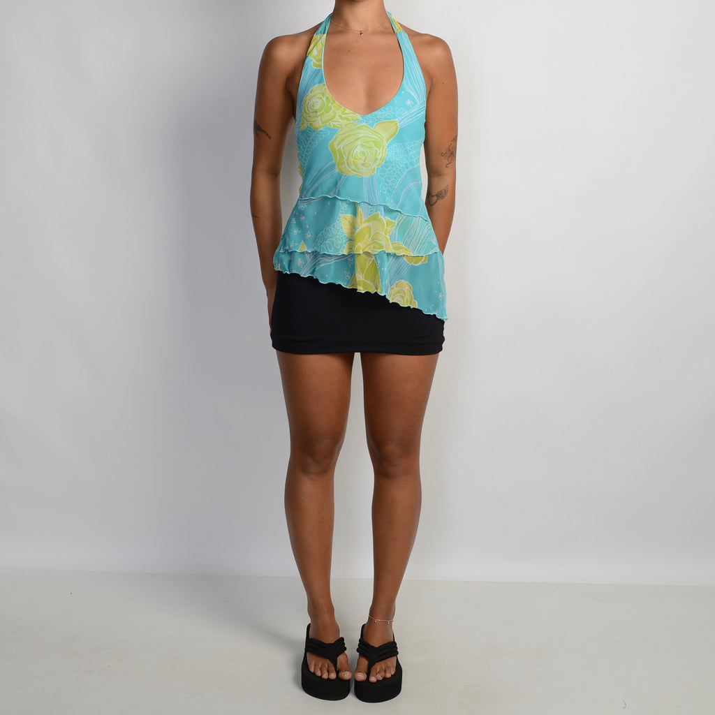 FLORAL TIERED HALTER TOP