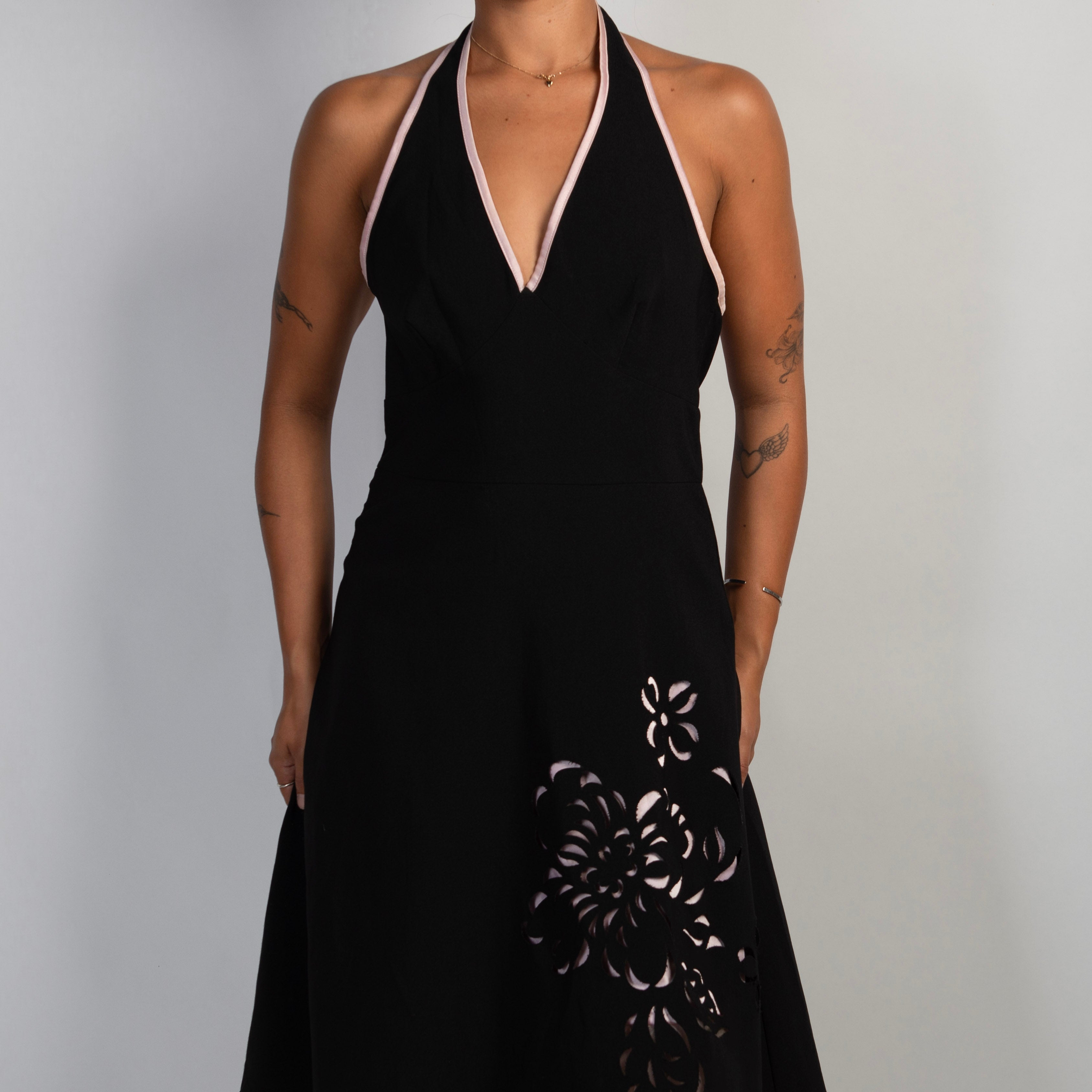 BLACK HALTER MIDI DRESS