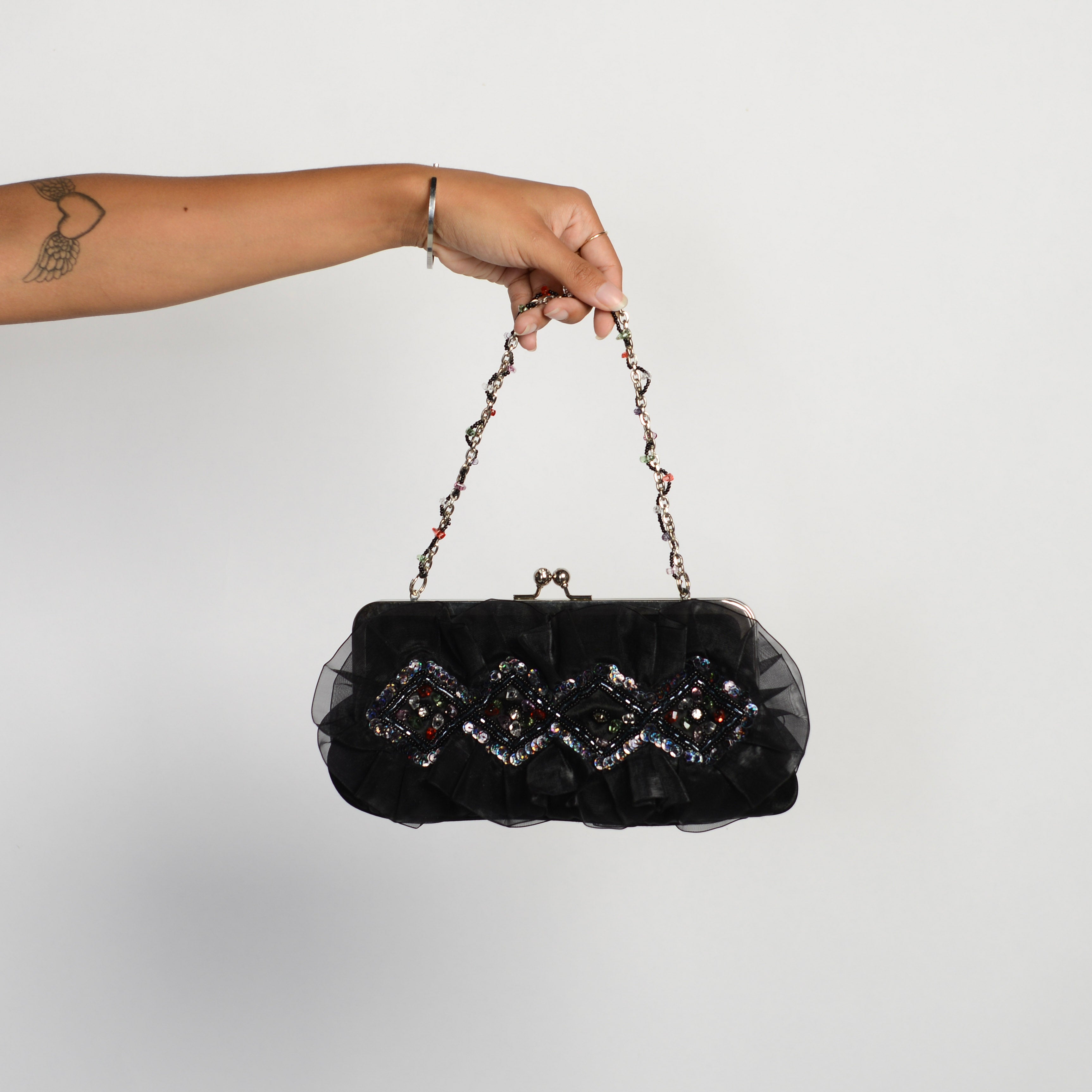 BLACK RUFFLE PURSE