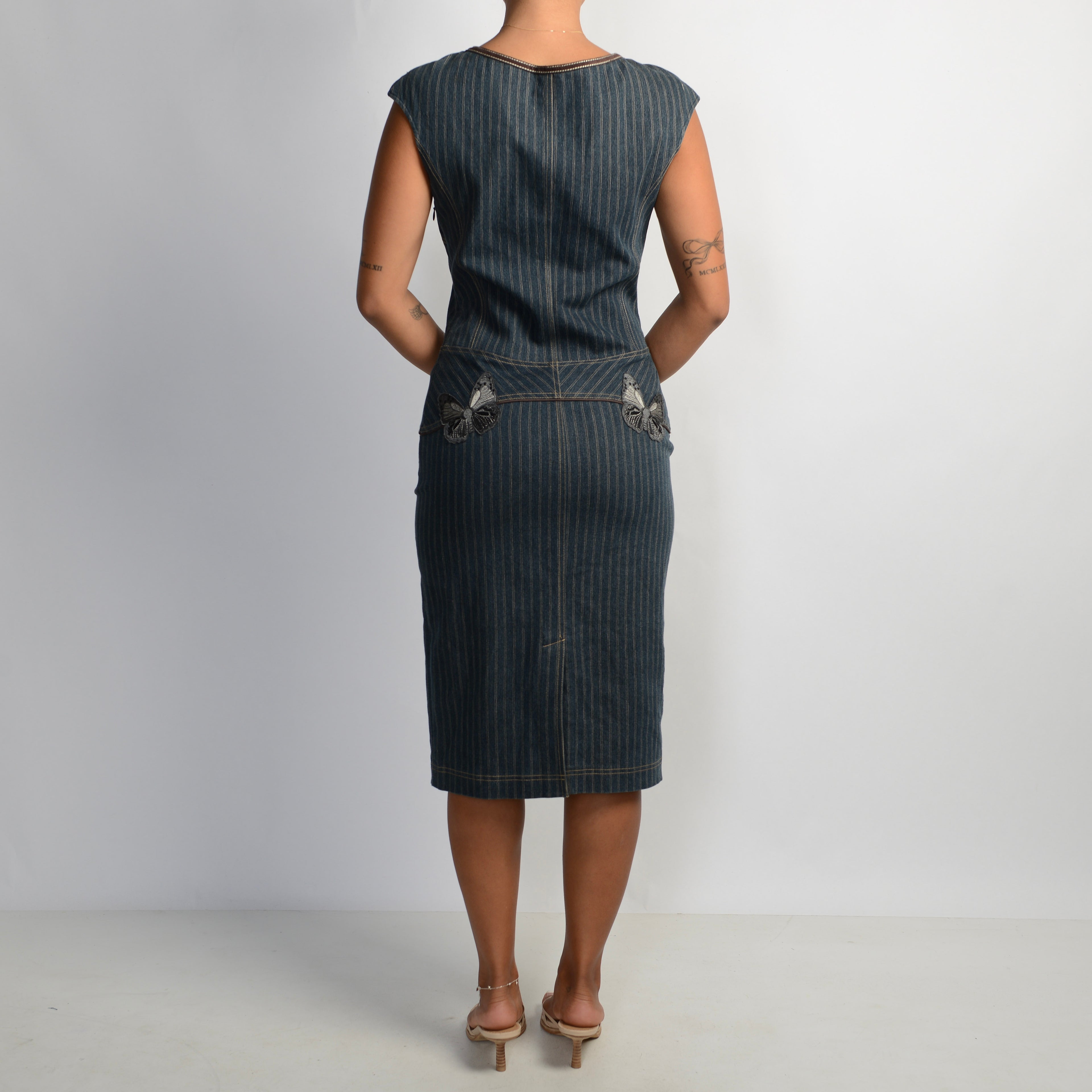 DENIM STRIPE MIDI DRESS