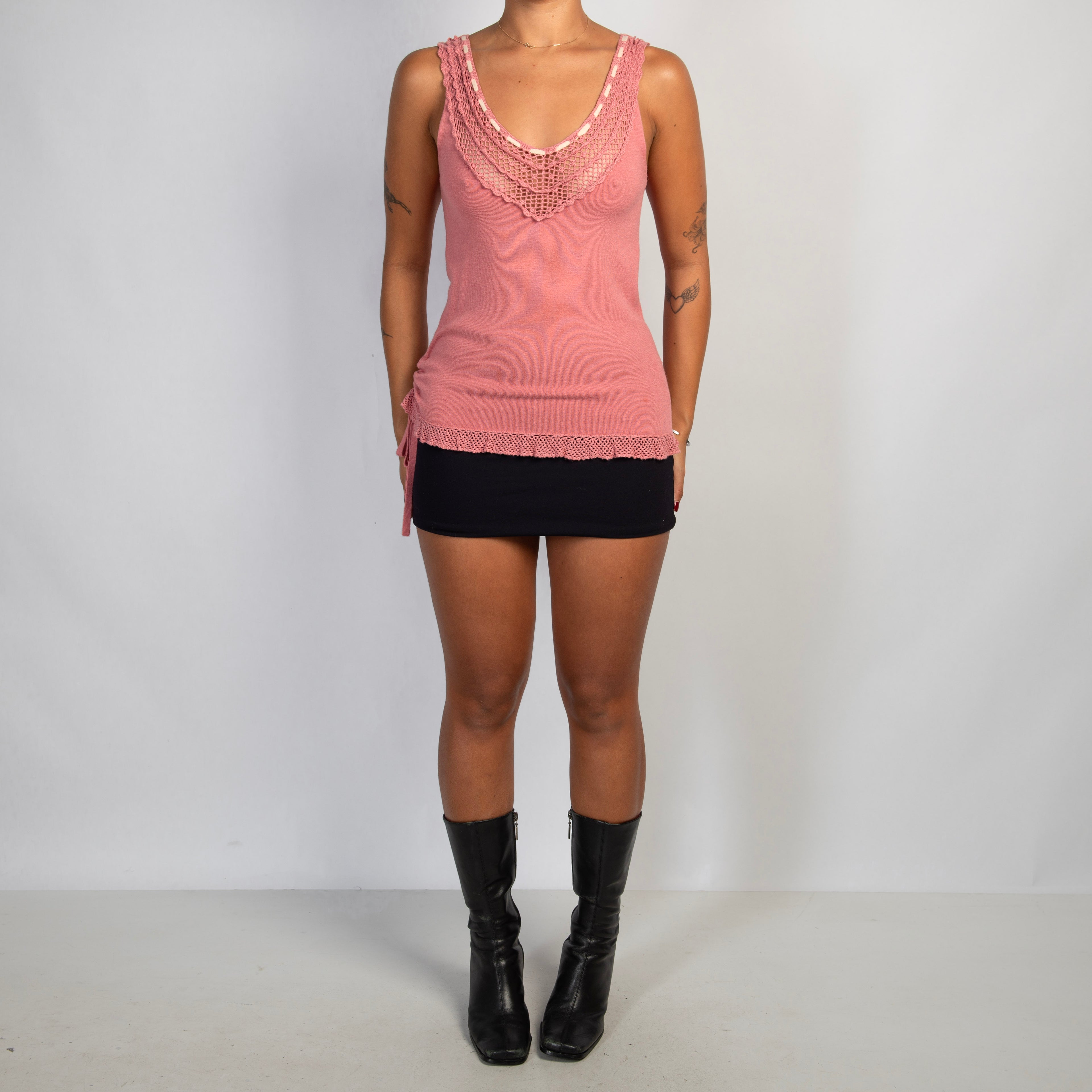 PINK CROCHET TRIM TOP