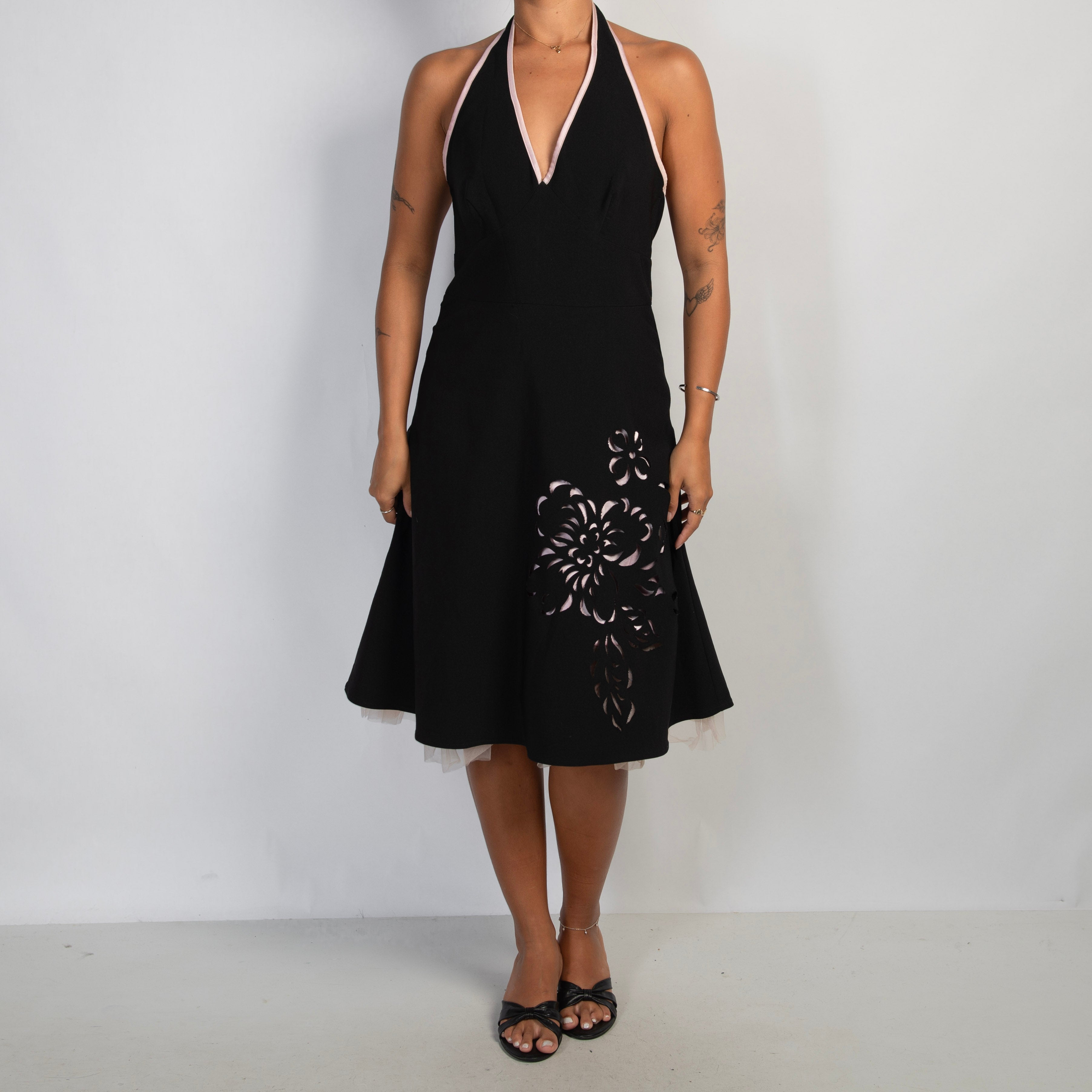 BLACK HALTER MIDI DRESS