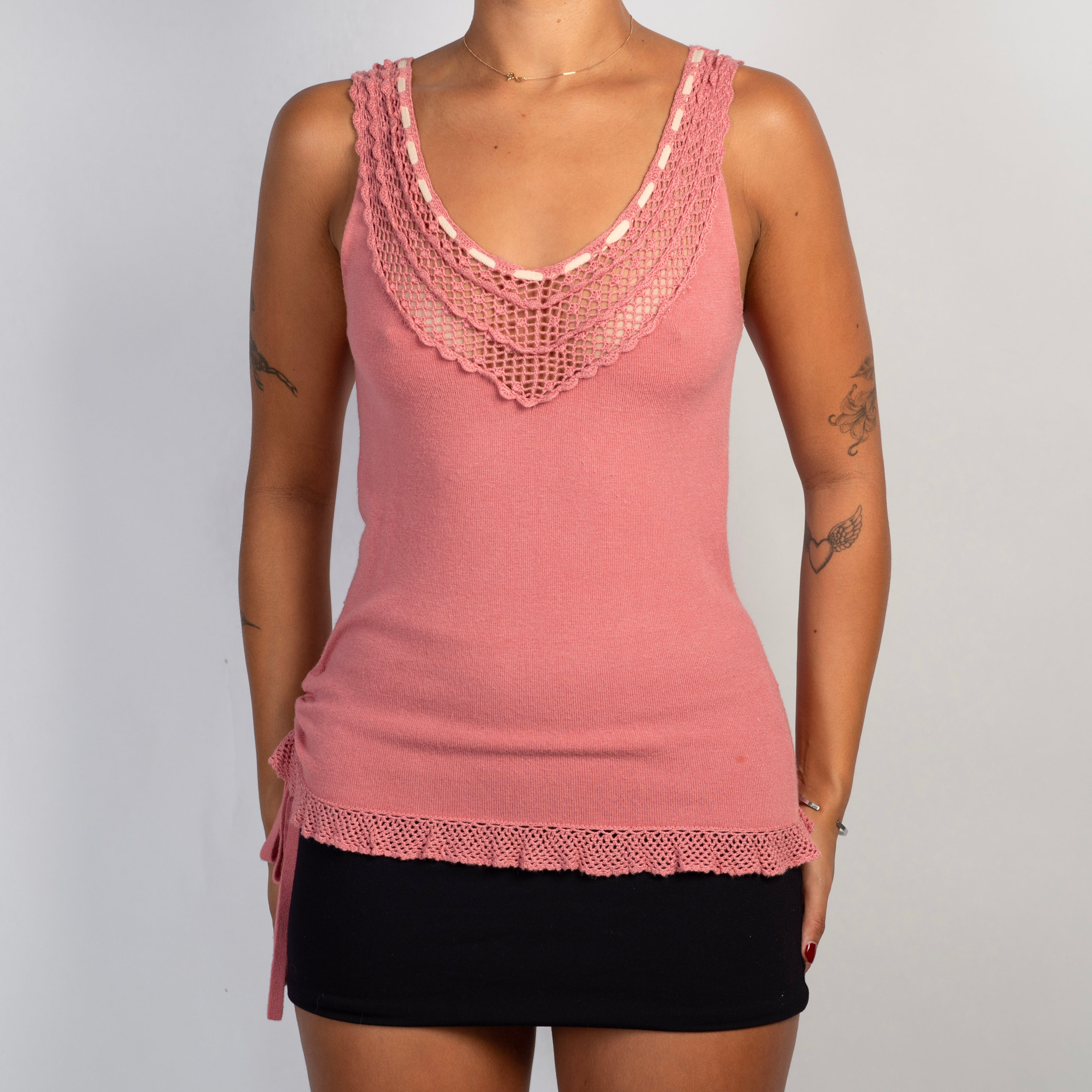 PINK CROCHET TRIM TOP