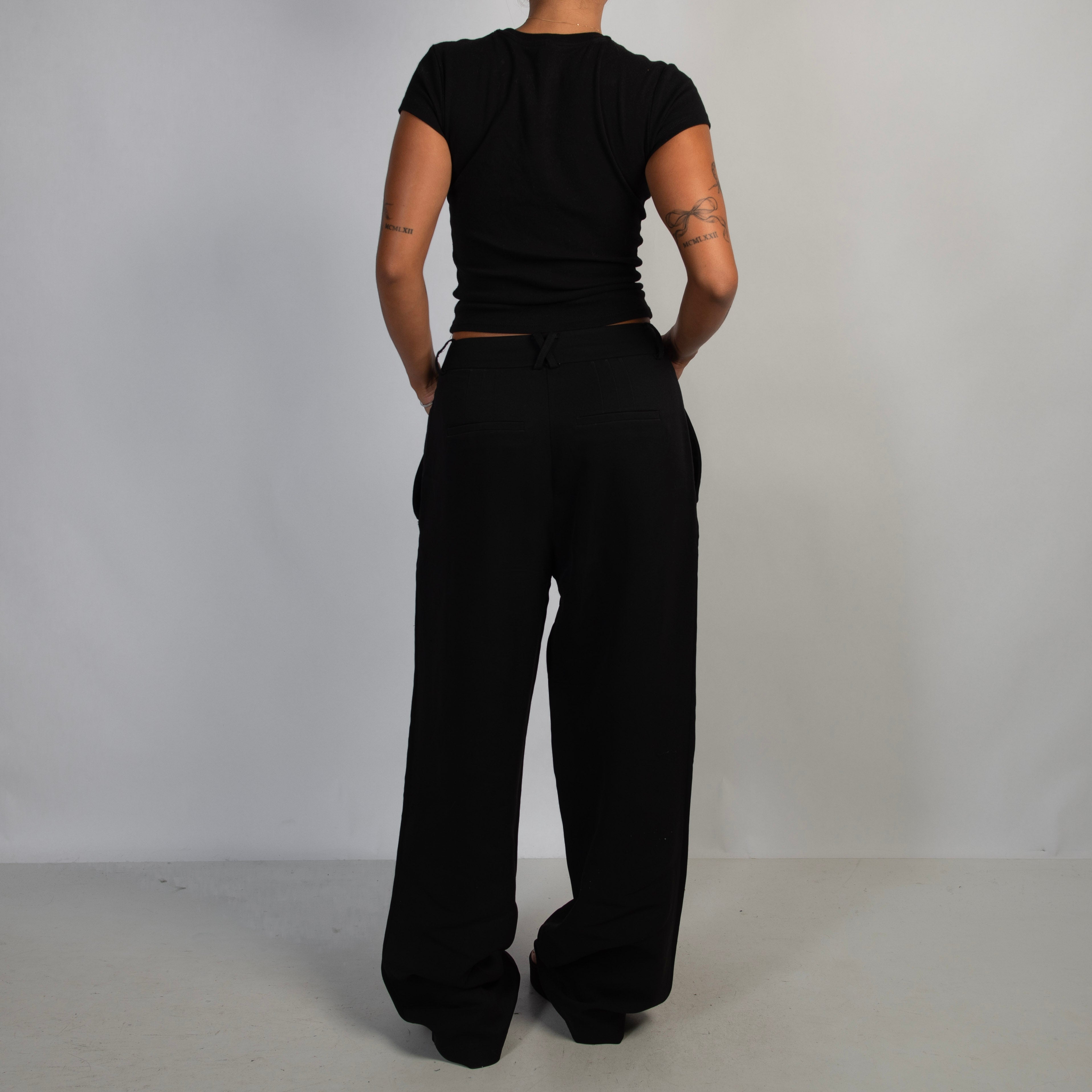 BLACK WIDE LEG TROUSERS