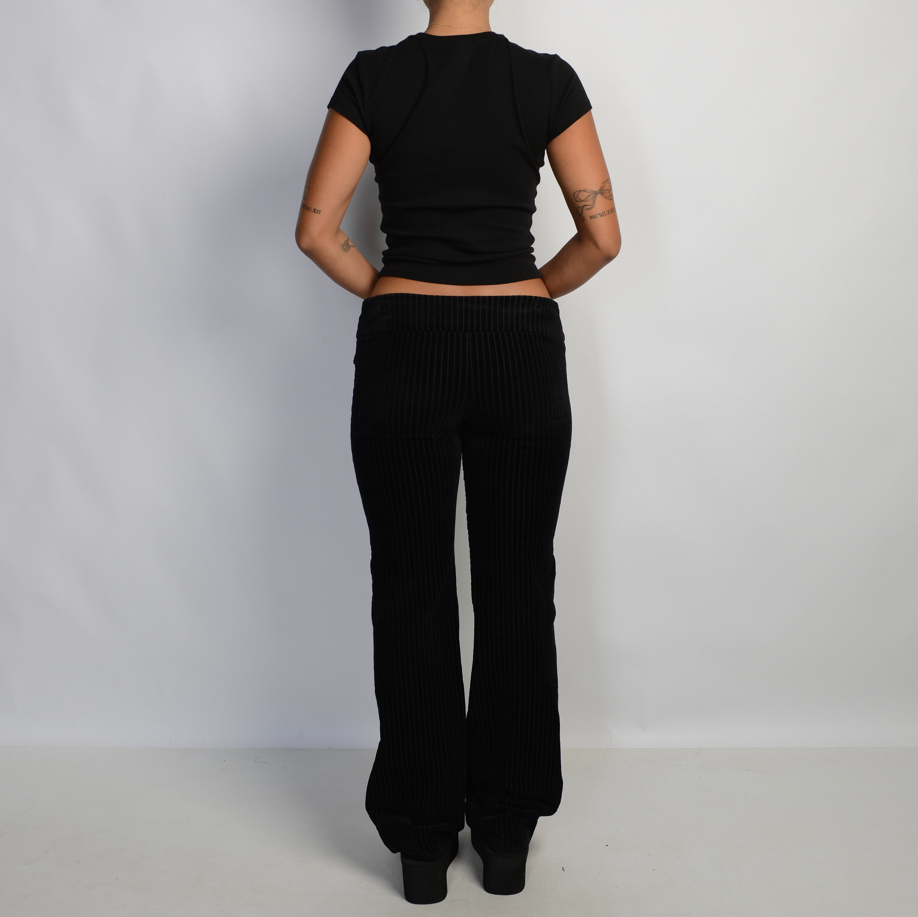 BLACK CORDUROY BOOTCUT PANTS