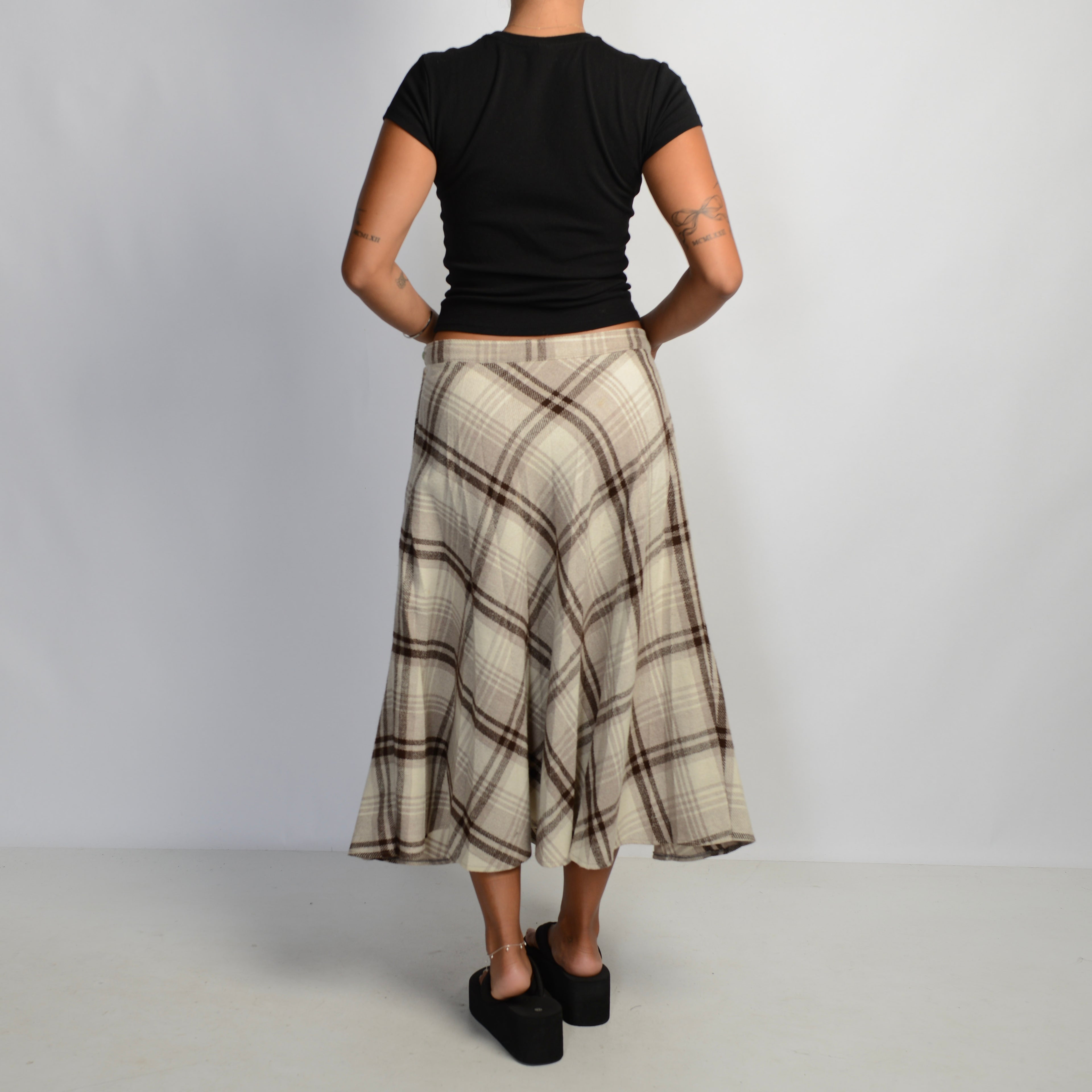 CREAM PLAID SKIRT