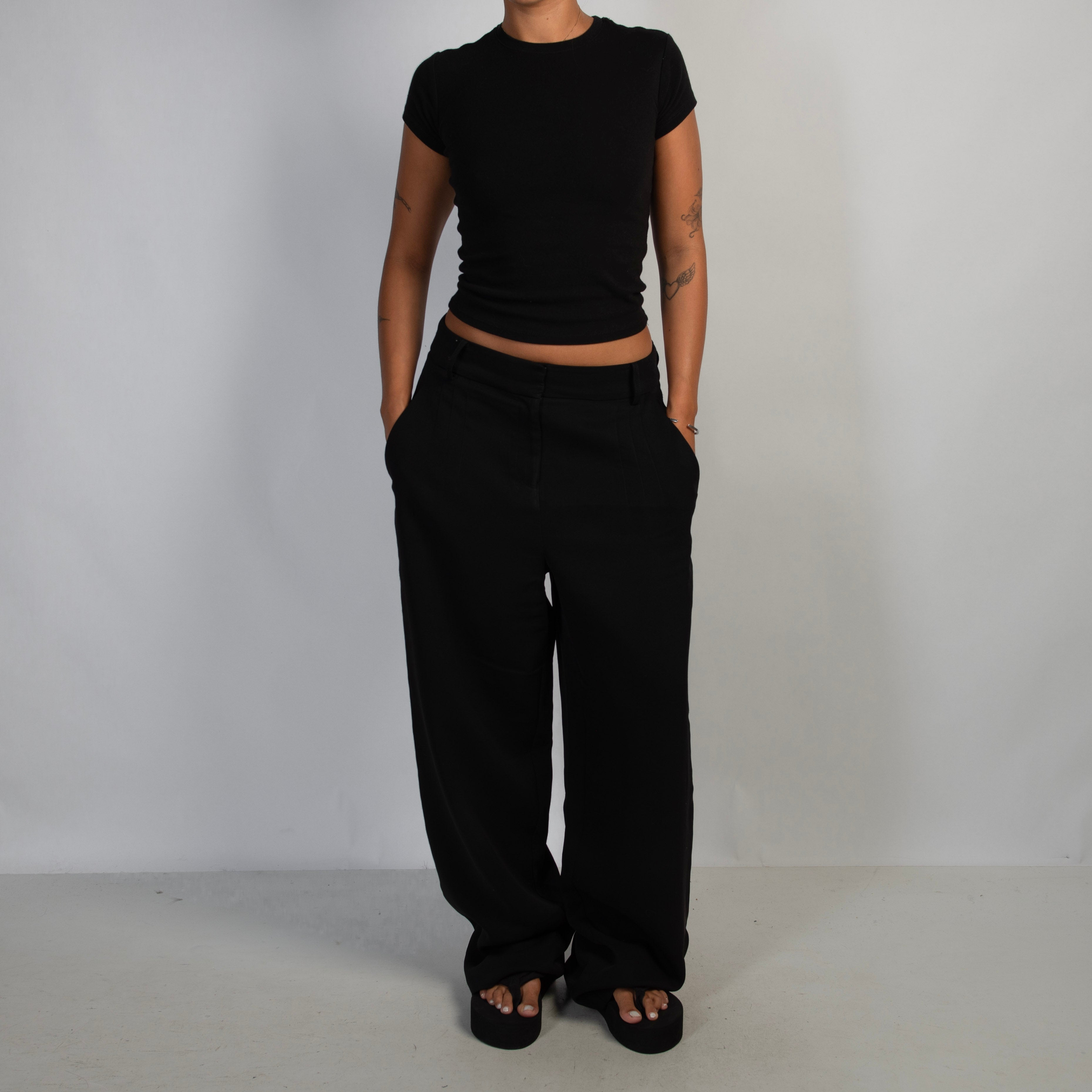 BLACK WIDE LEG TROUSERS