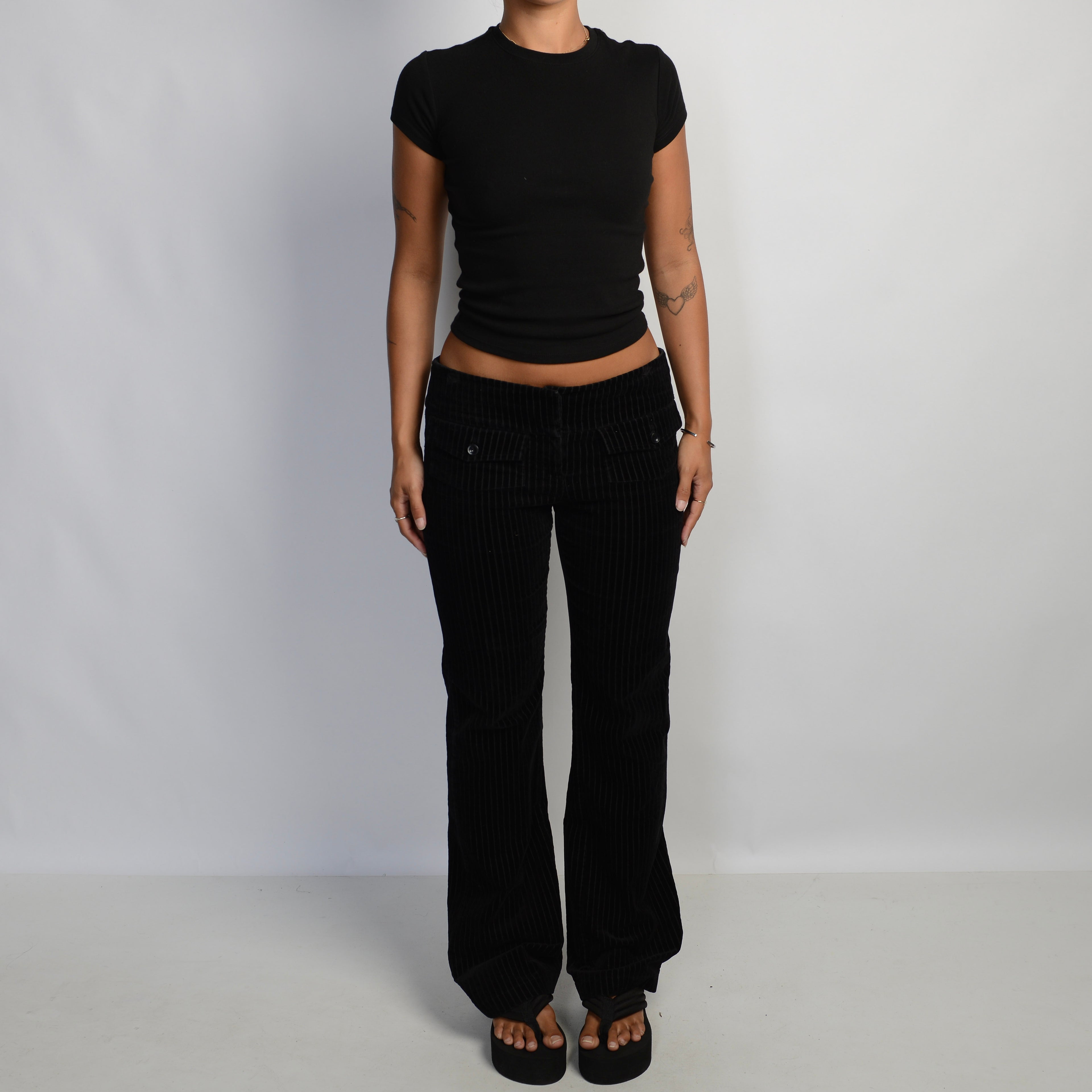 BLACK CORDUROY BOOTCUT PANTS