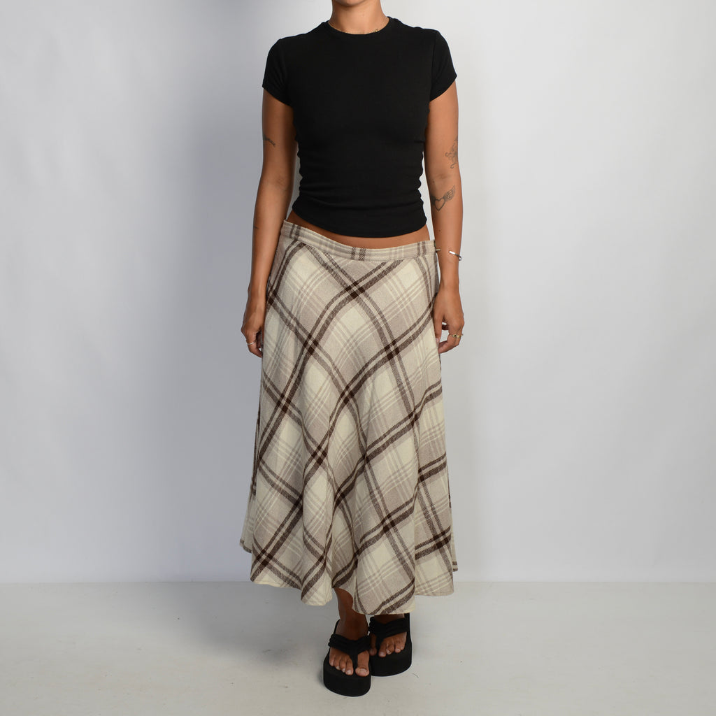 CREAM PLAID SKIRT
