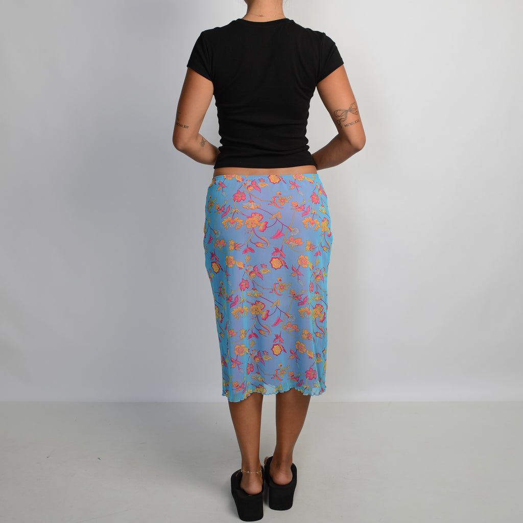 FLORAL MESH MIDI SKIRT