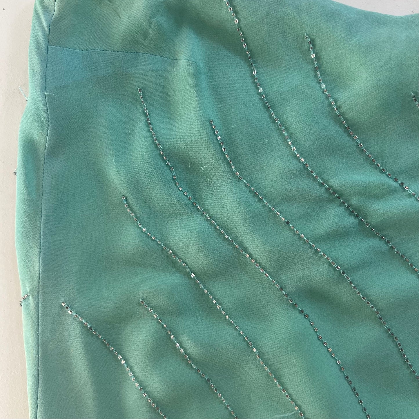 GREEN BLUE LAYERED SILK DRESS