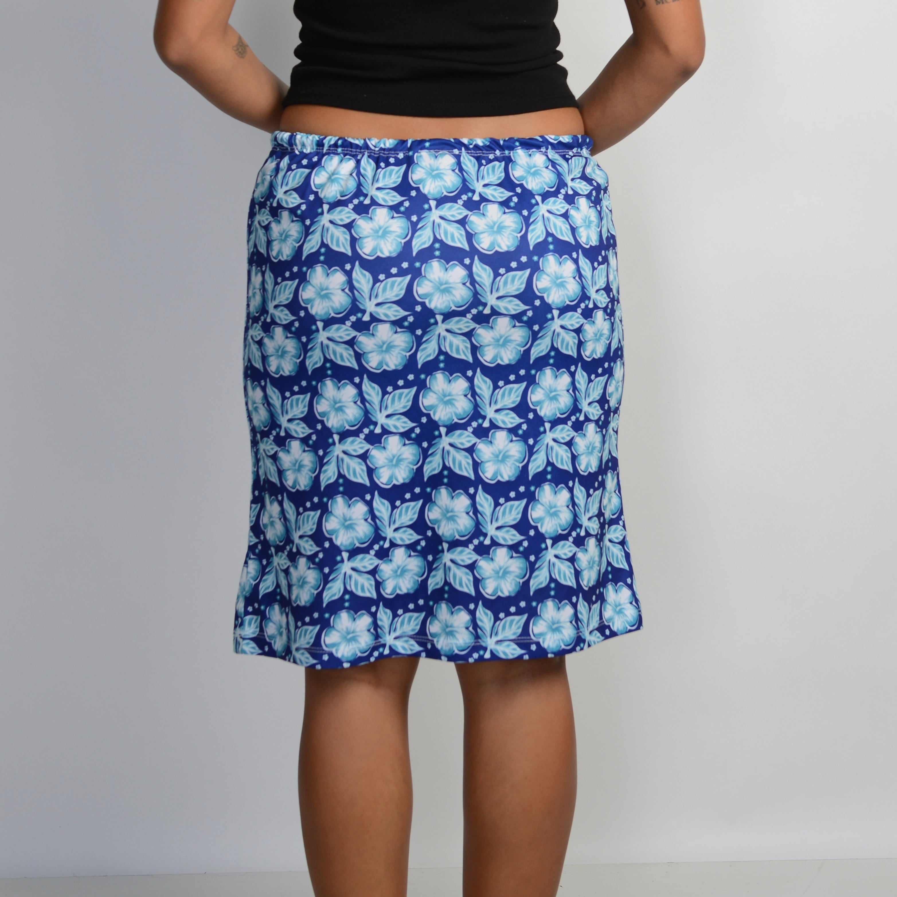 BLUE FLORAL DRAWSTRING SKIRT
