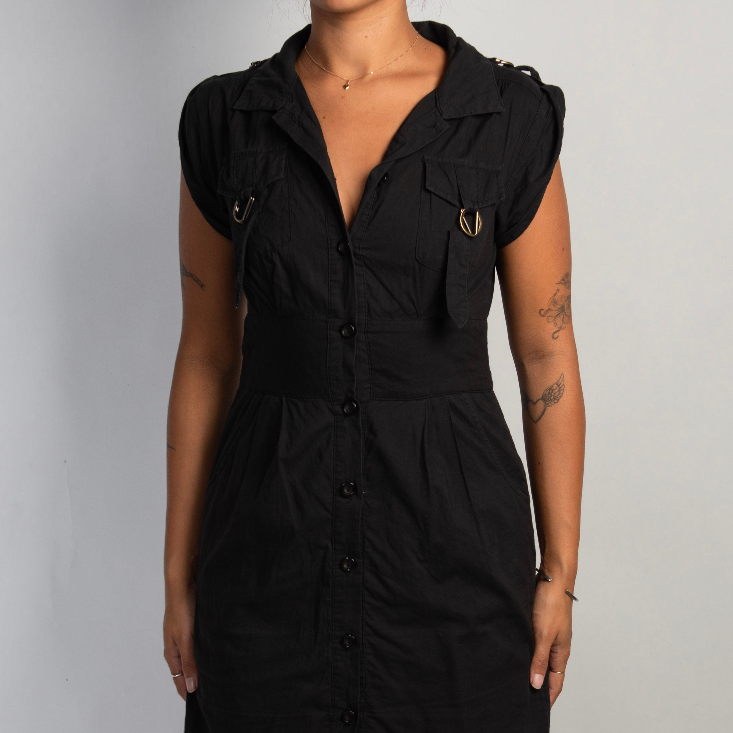 BLACK BUTTON FRONT DRESS