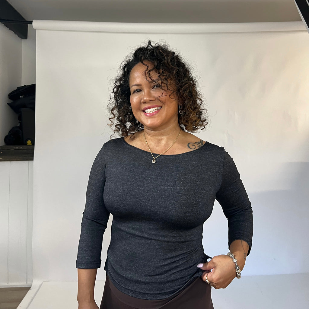 GREY SLINKY 3/4 SLEEVE TOP