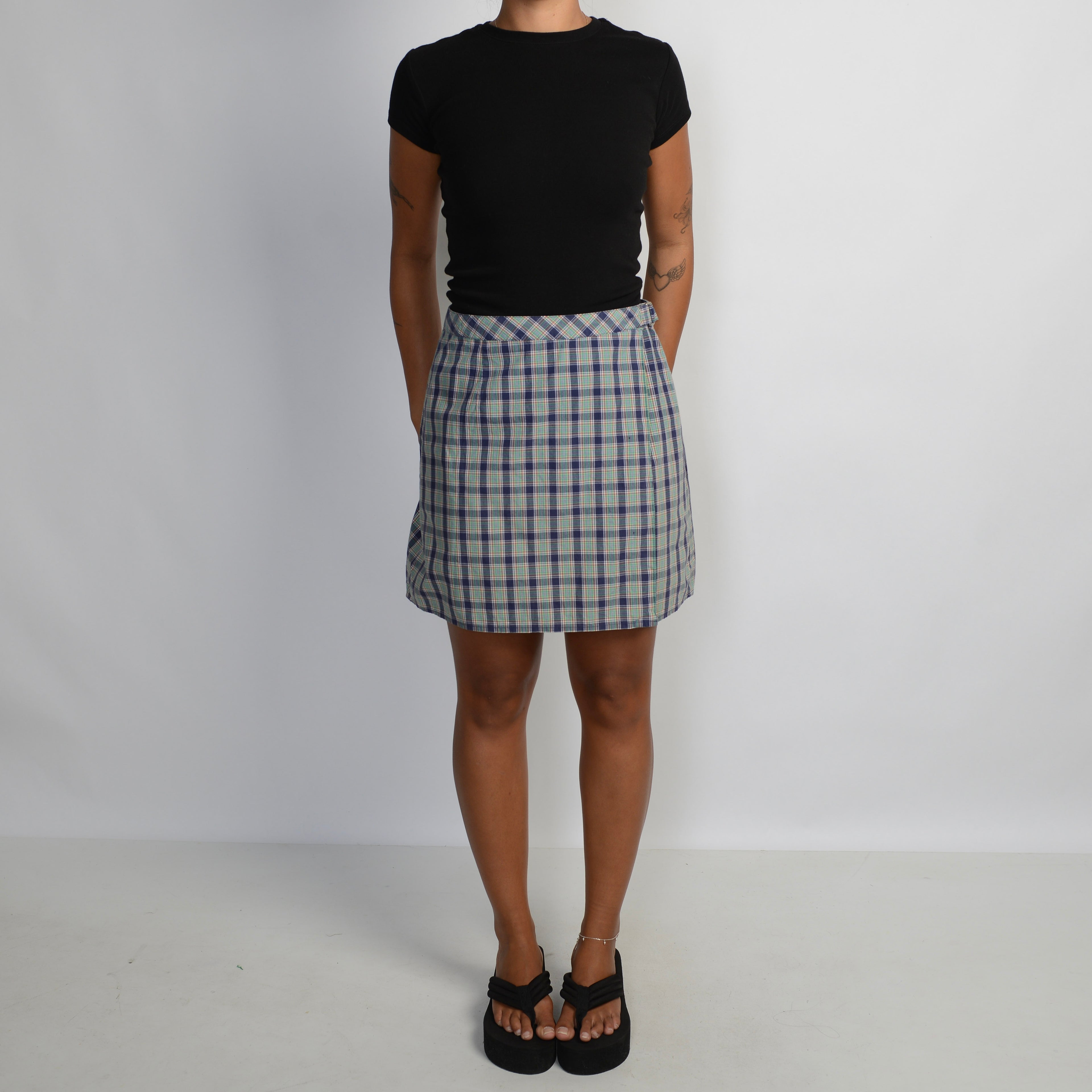 PLAID WRAP MINI SKIRT