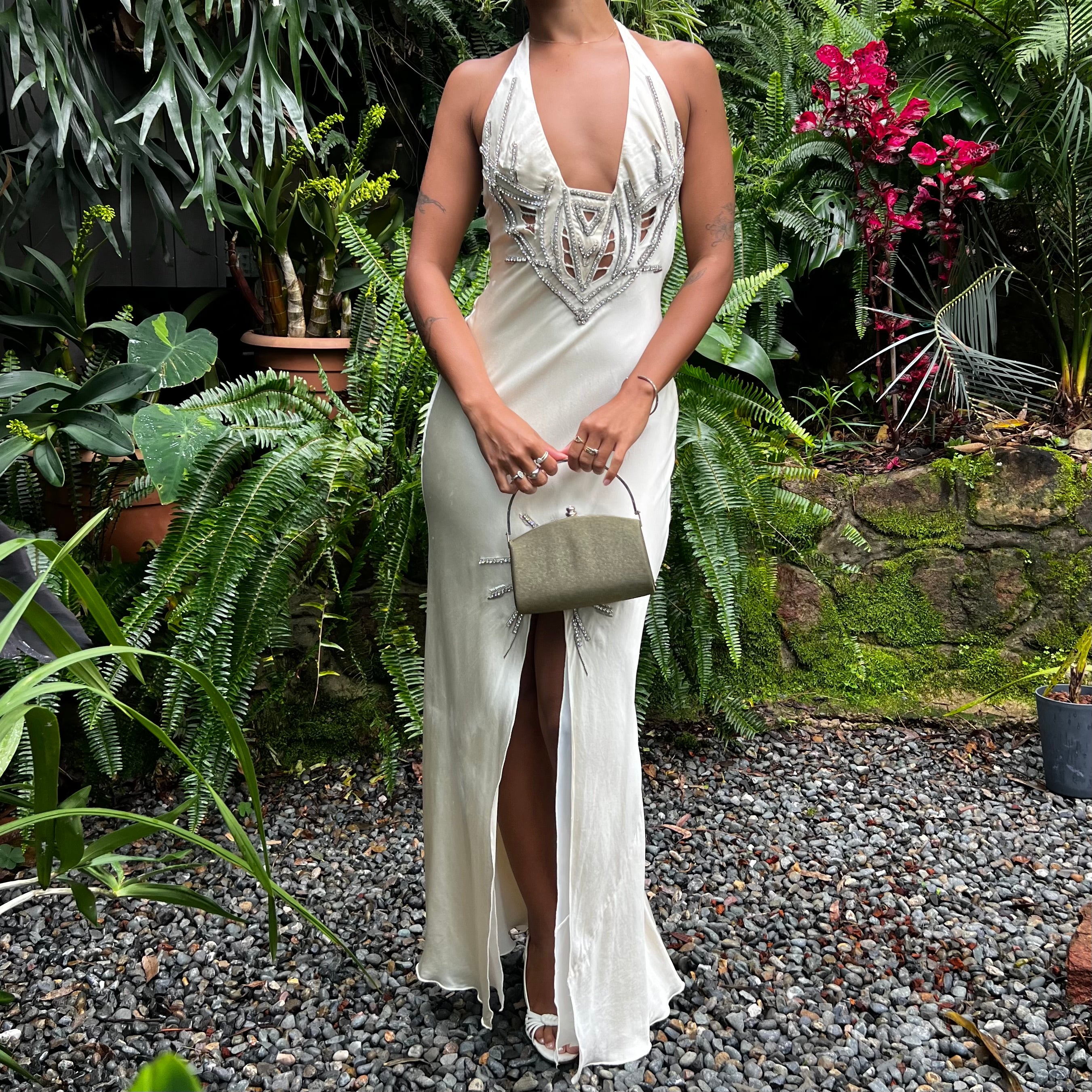 CREAM BEADED SILK GOWN