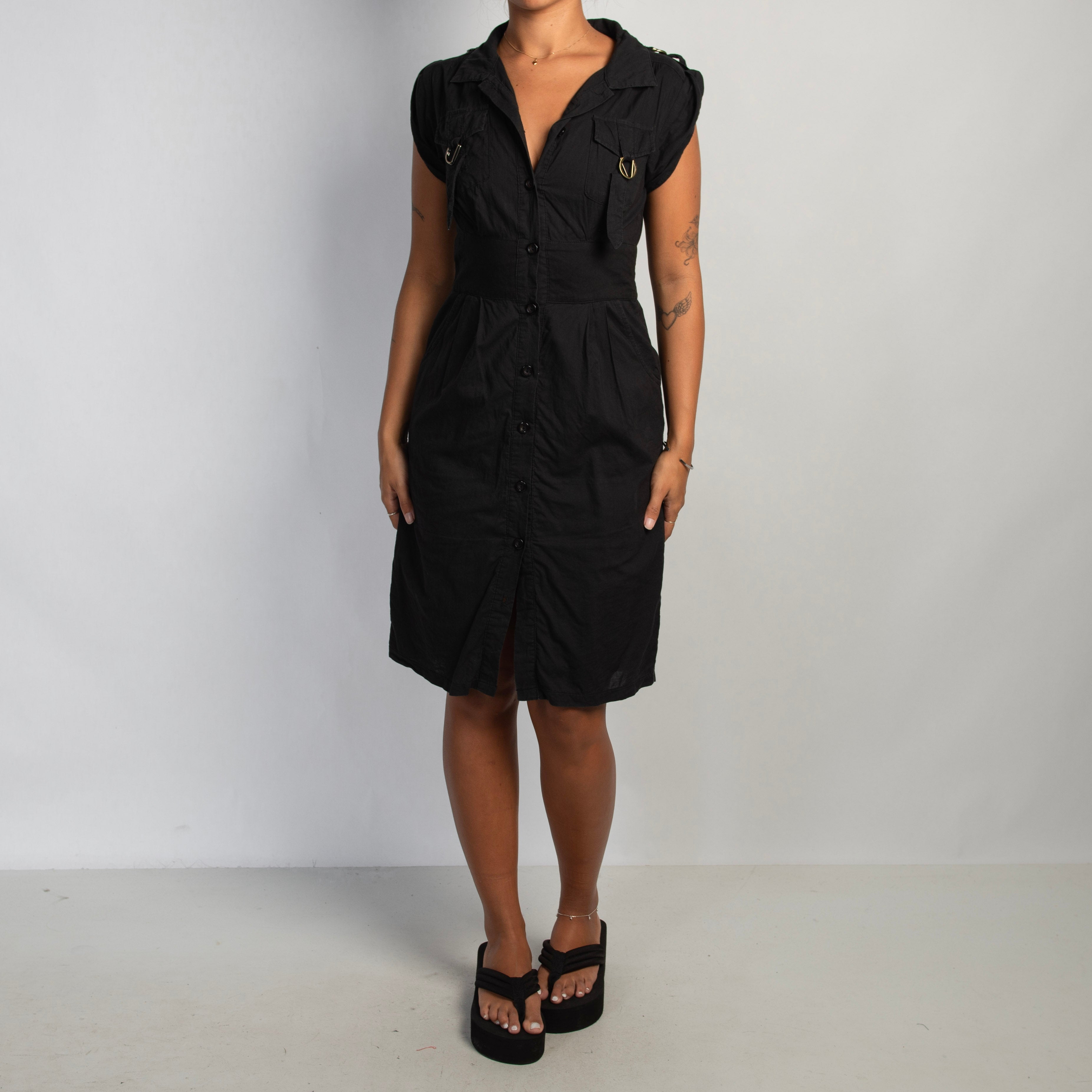 BLACK BUTTON FRONT DRESS