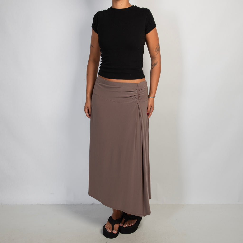 TAUPE SLINKY MIDI SKIRT