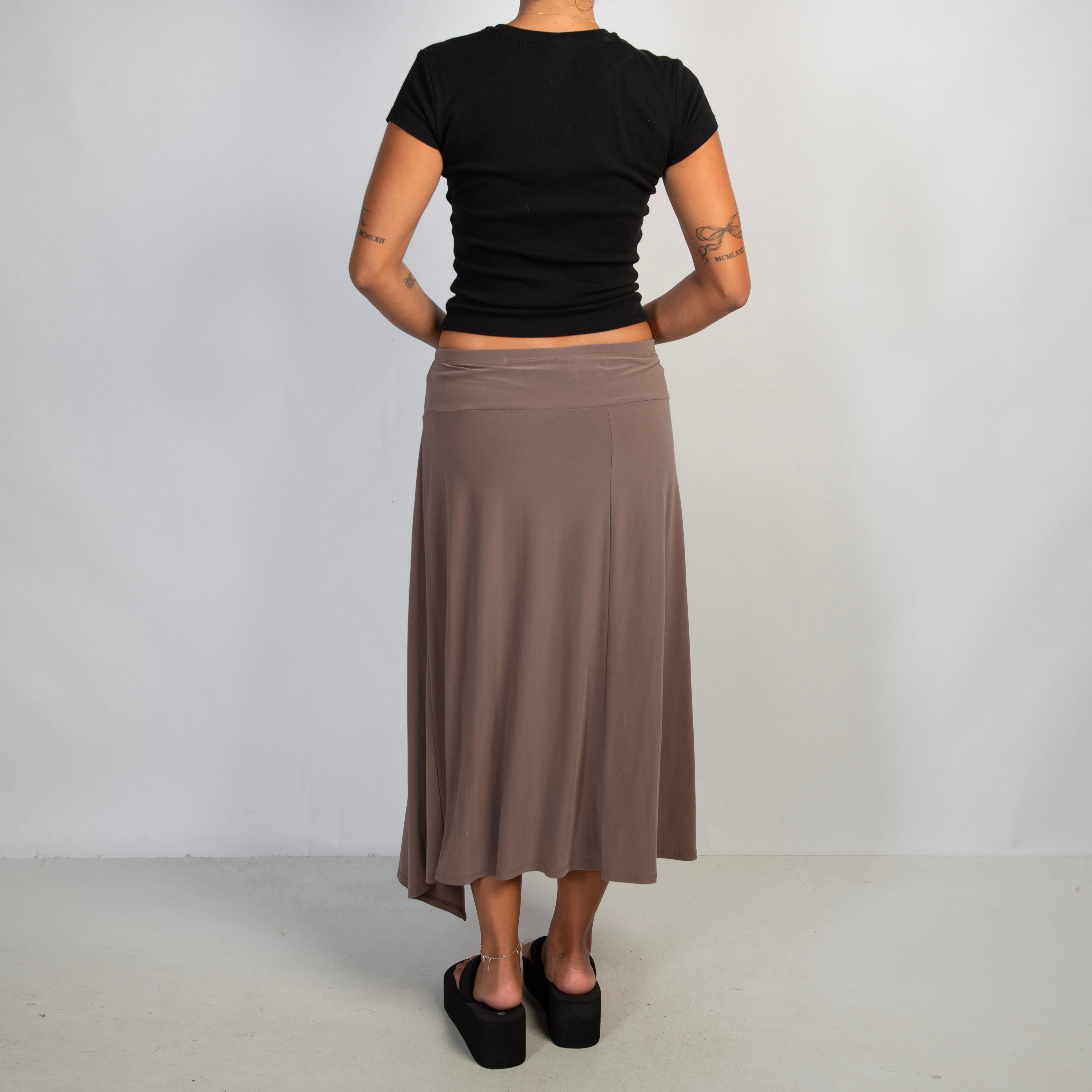 TAUPE SLINKY MIDI SKIRT