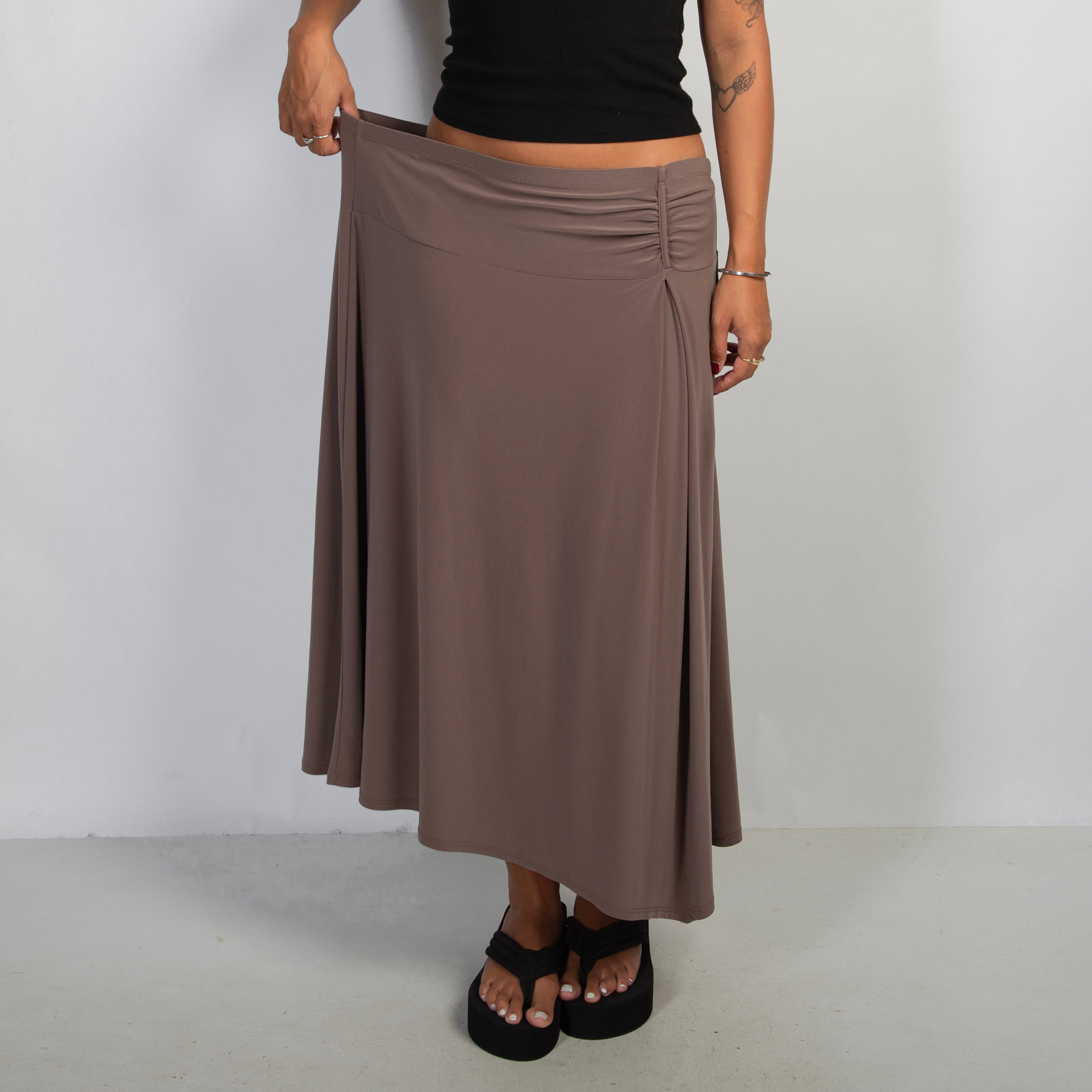 TAUPE SLINKY MIDI SKIRT