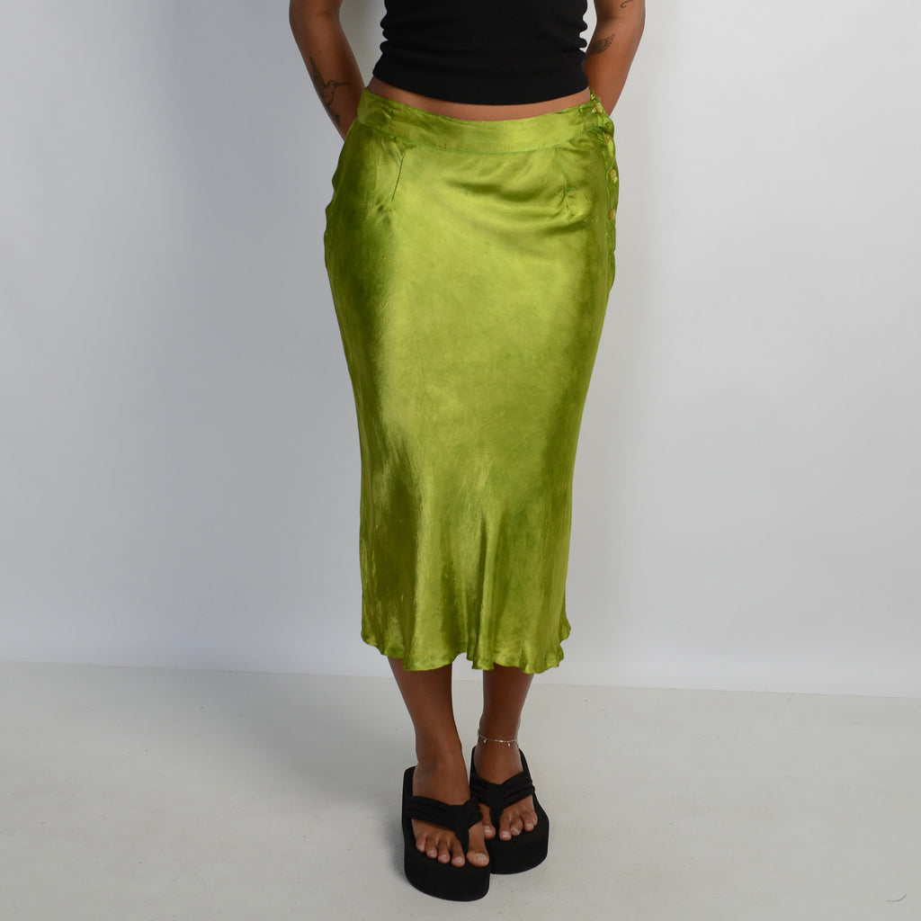 GREEN SATIN MIDI SKIRT