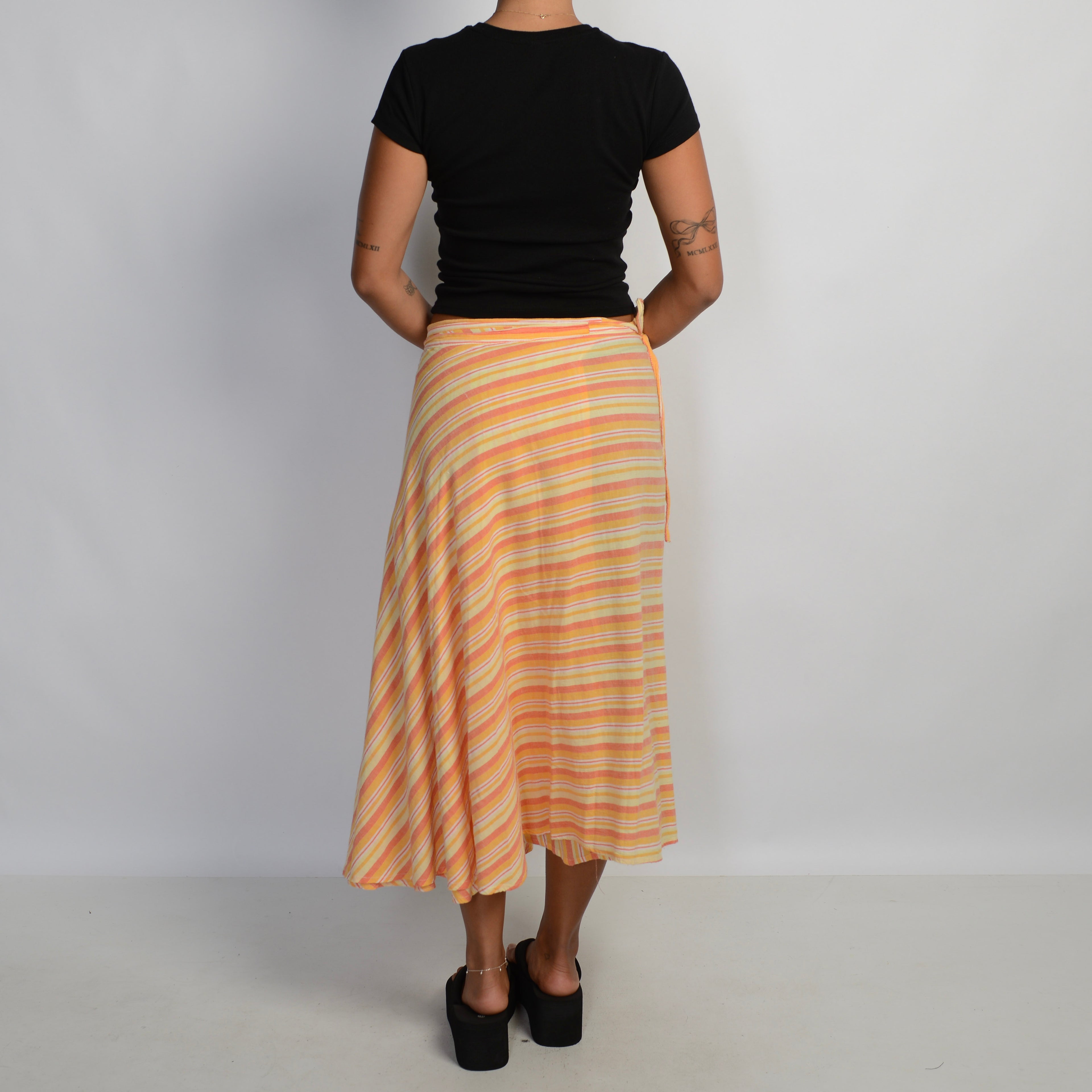 ORANGE WRAP MIDI SKIRT