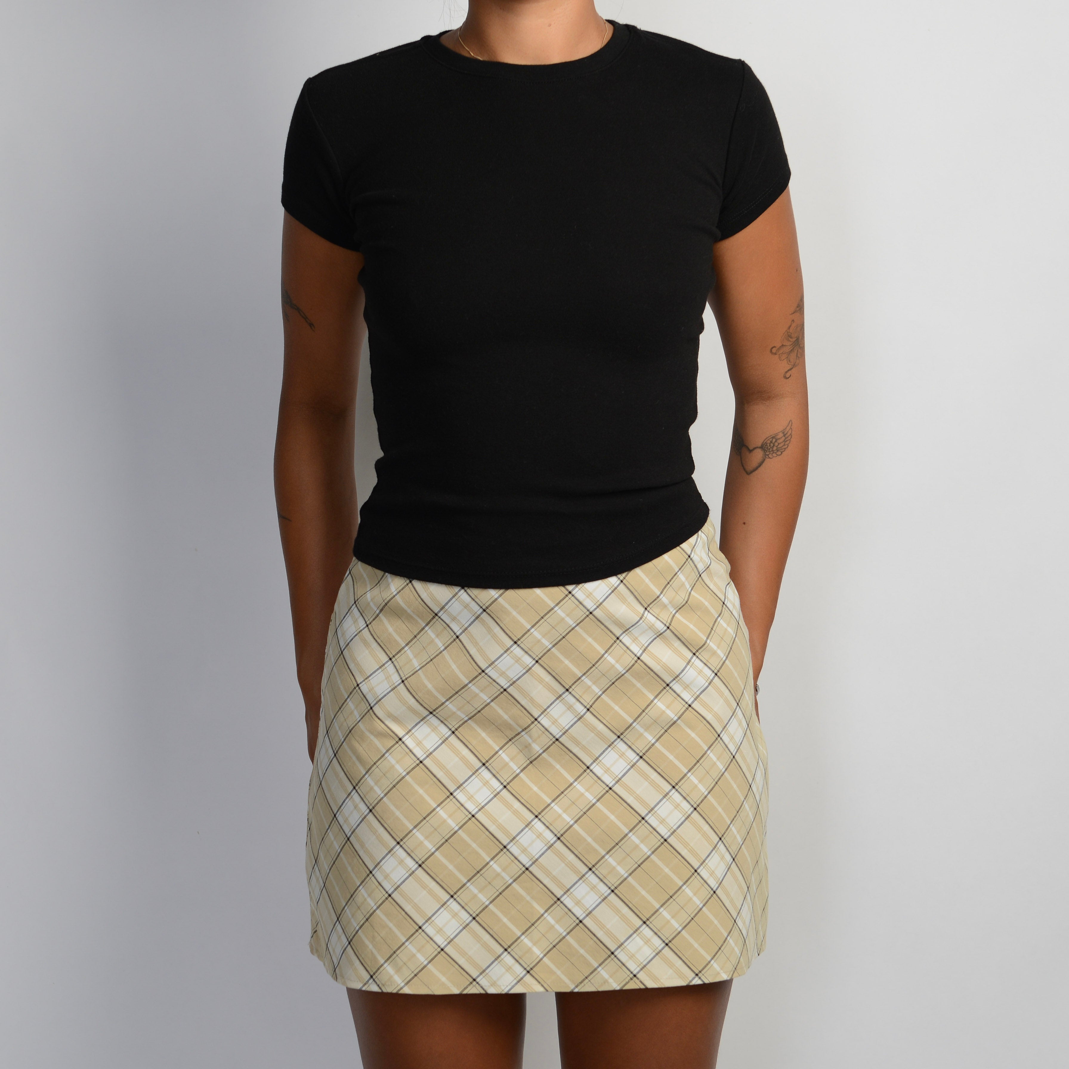 CREAM PLAID MINI SKIRT