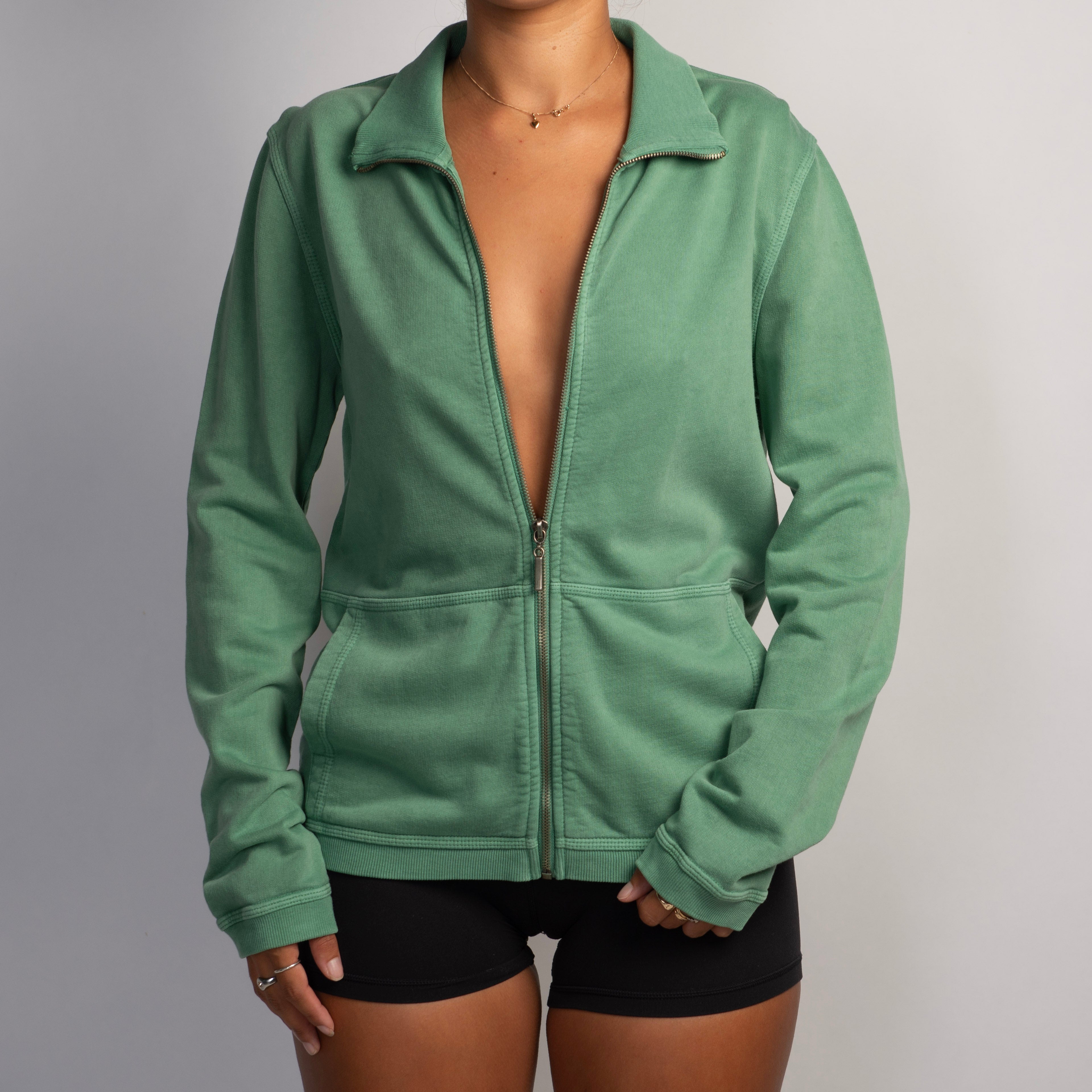 GREEN COTTON ZIP JACKET