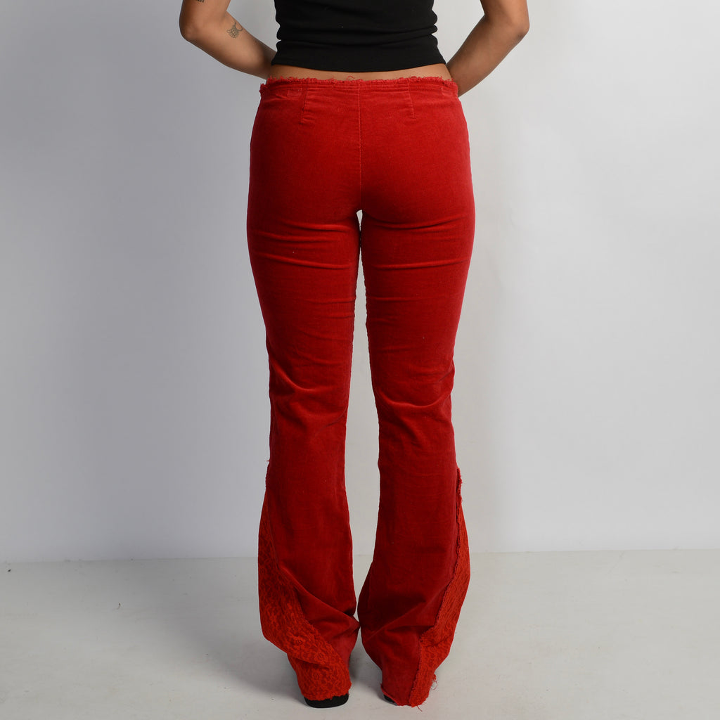 RED FLARED CORDUROY PANTS