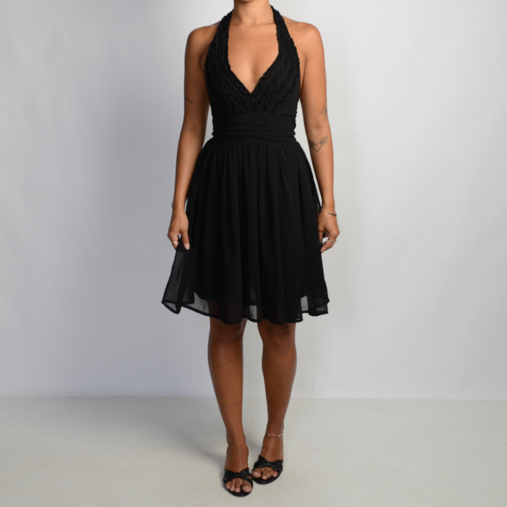 BLACK HALTER DRESS
