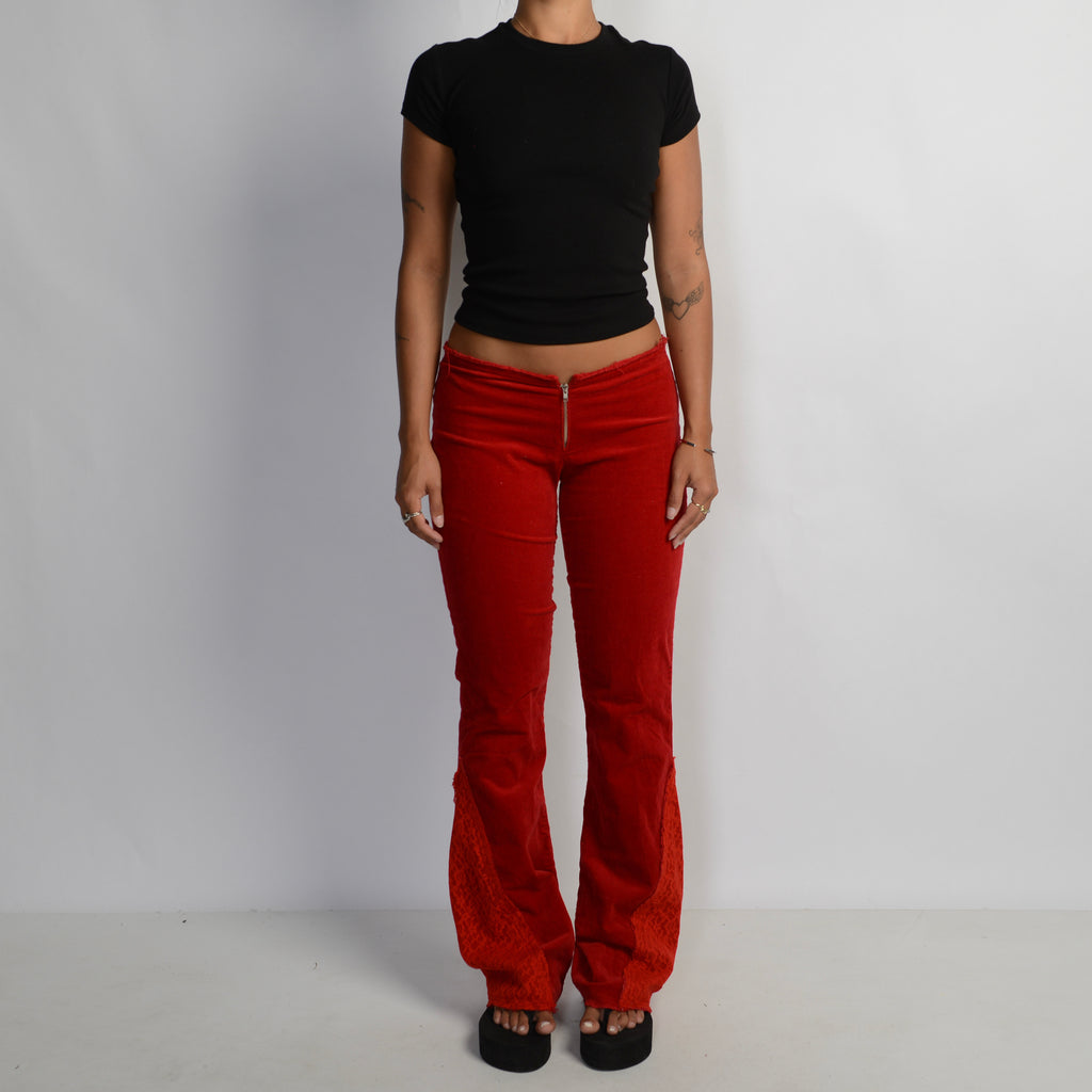 RED FLARED CORDUROY PANTS
