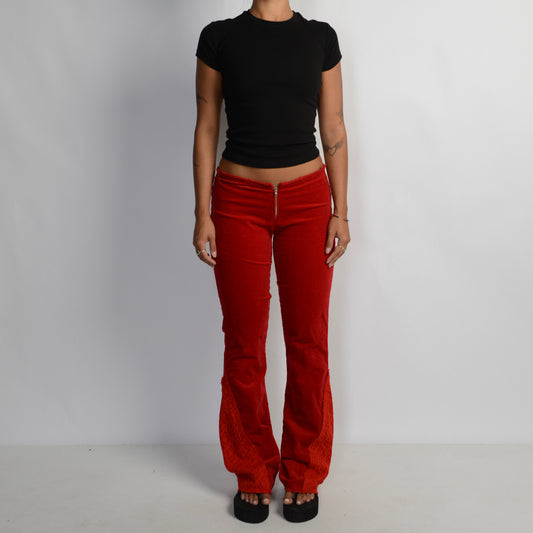 RED FLARED CORDUROY PANTS