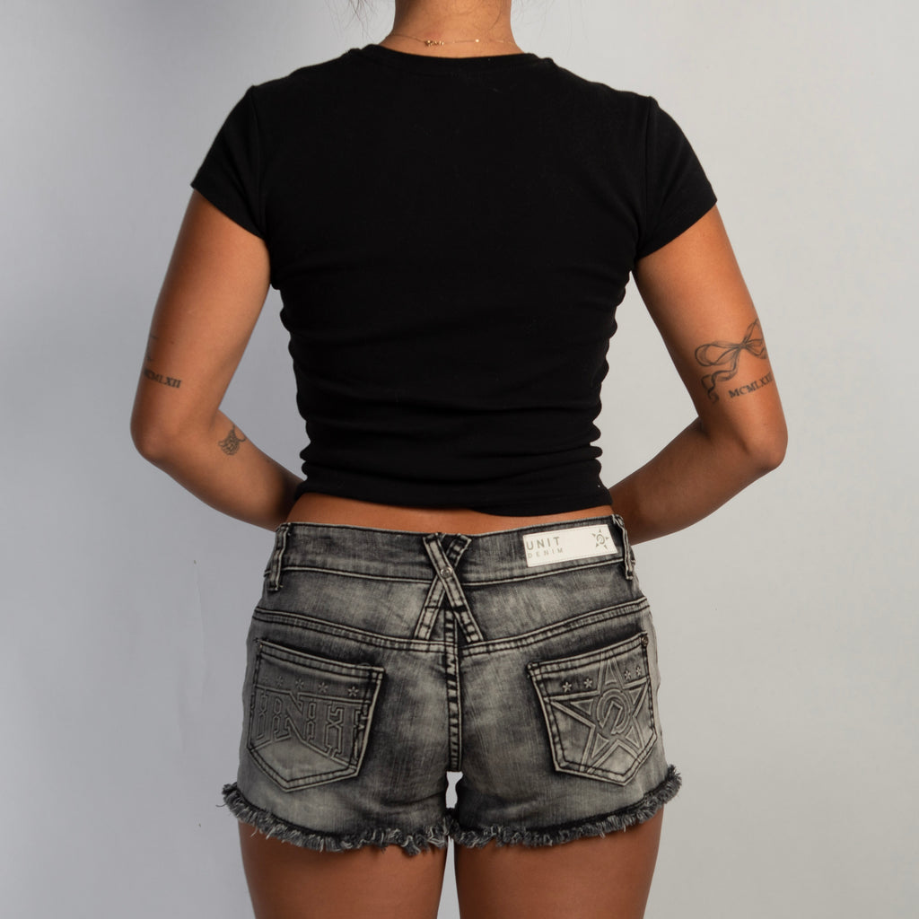 GREY WASH DENIM SHORTS