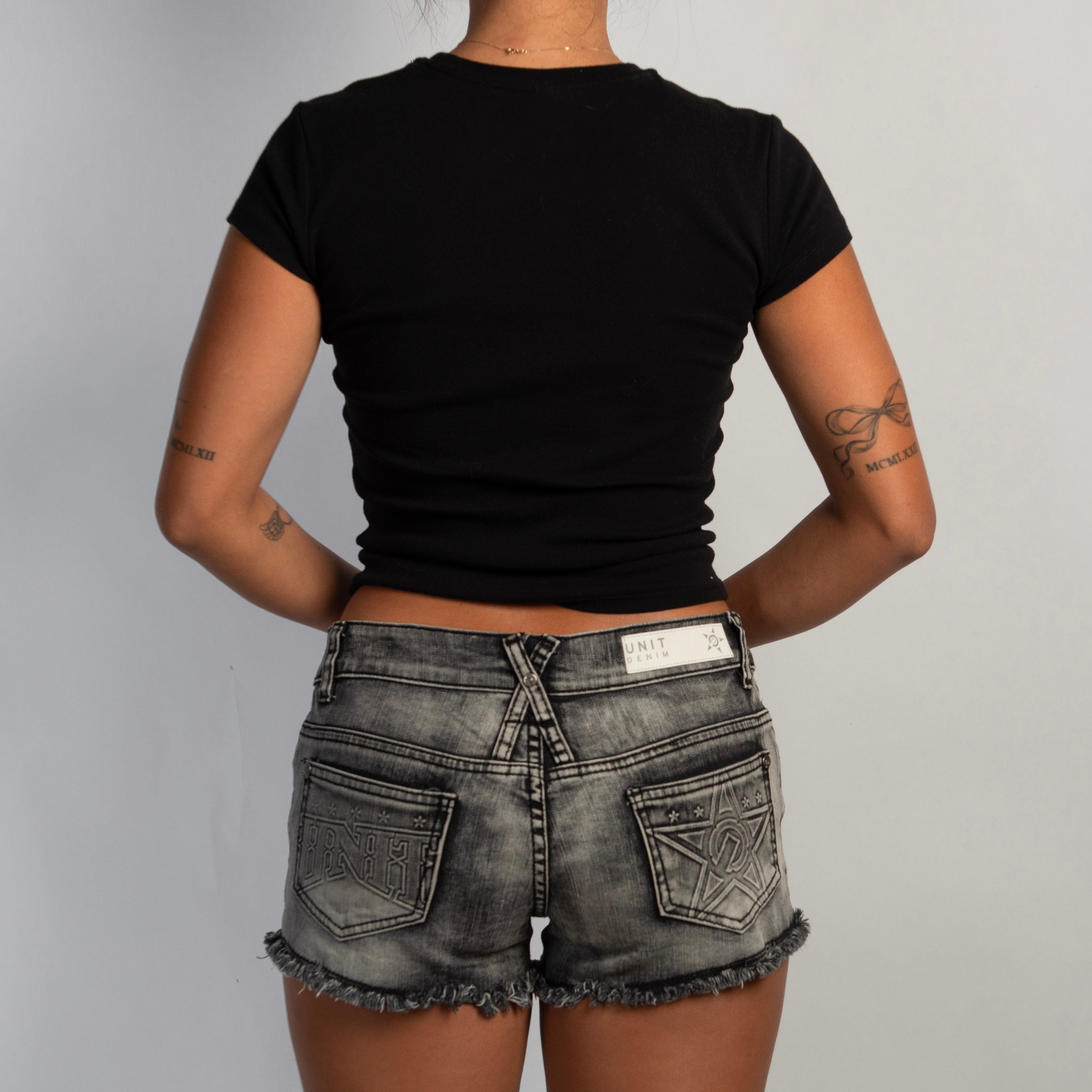 GREY WASH DENIM SHORTS