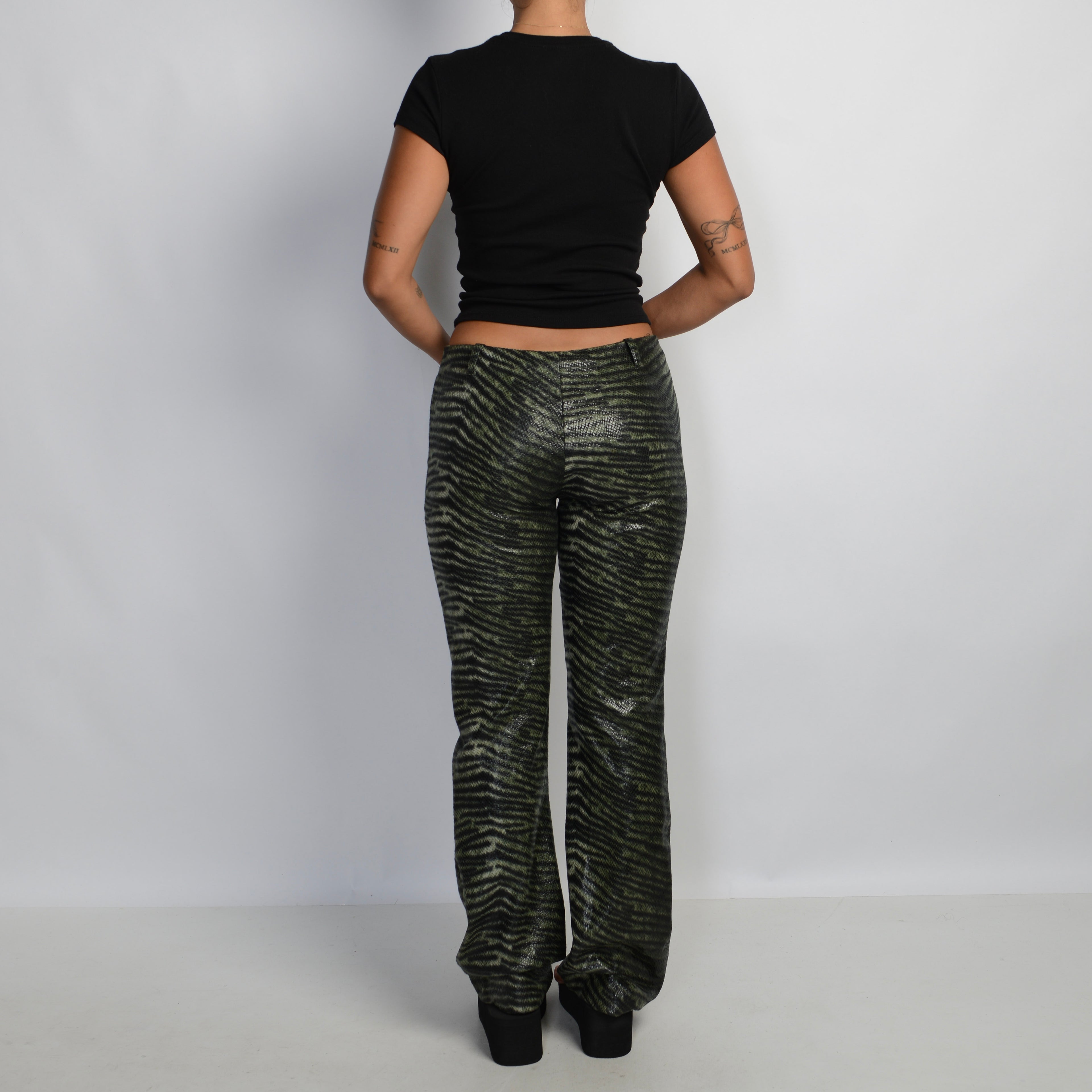 GREEN REPTILE BOOTCUT PANTS